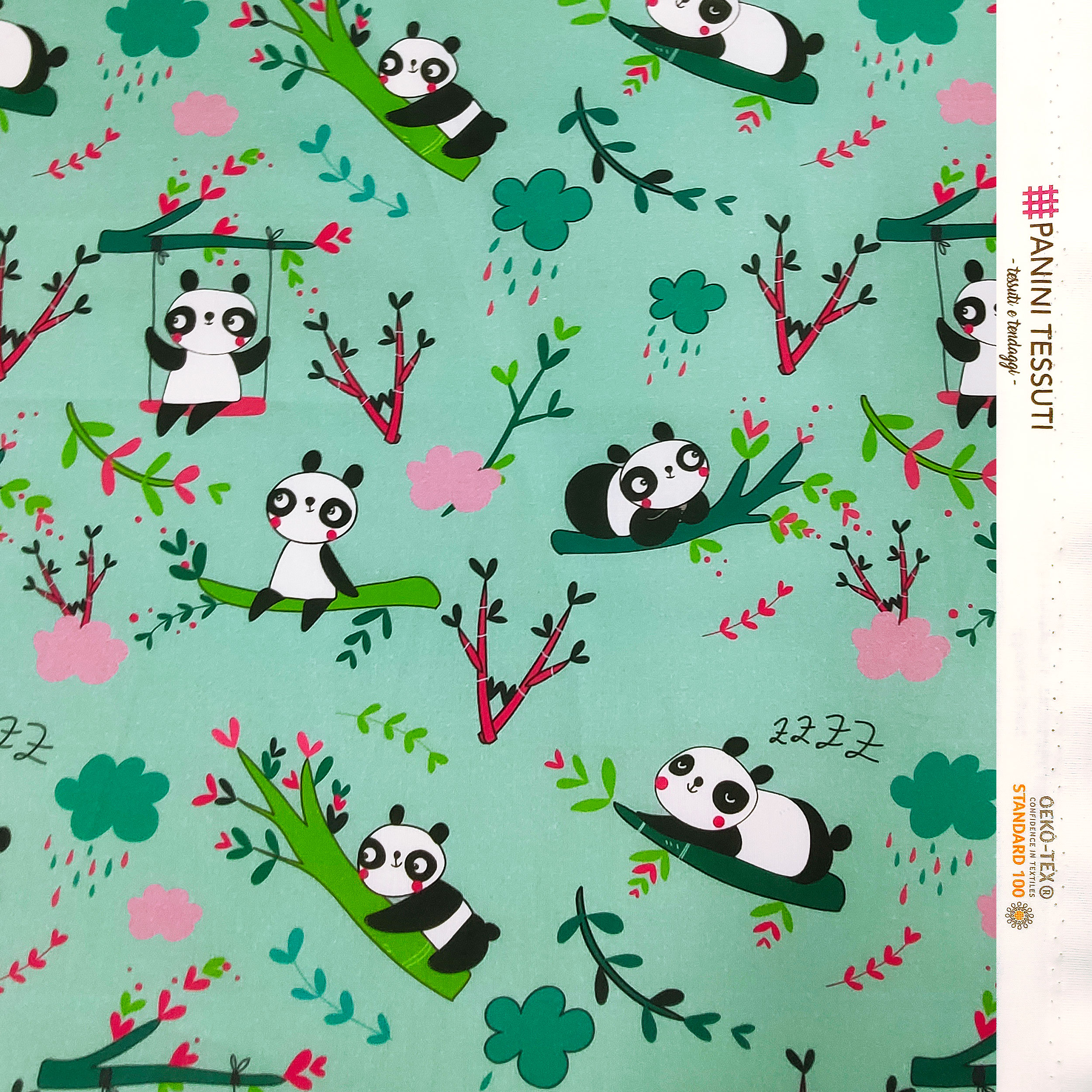 Cotton Panda Grand fond vert menthe - Panini Fabrics Image