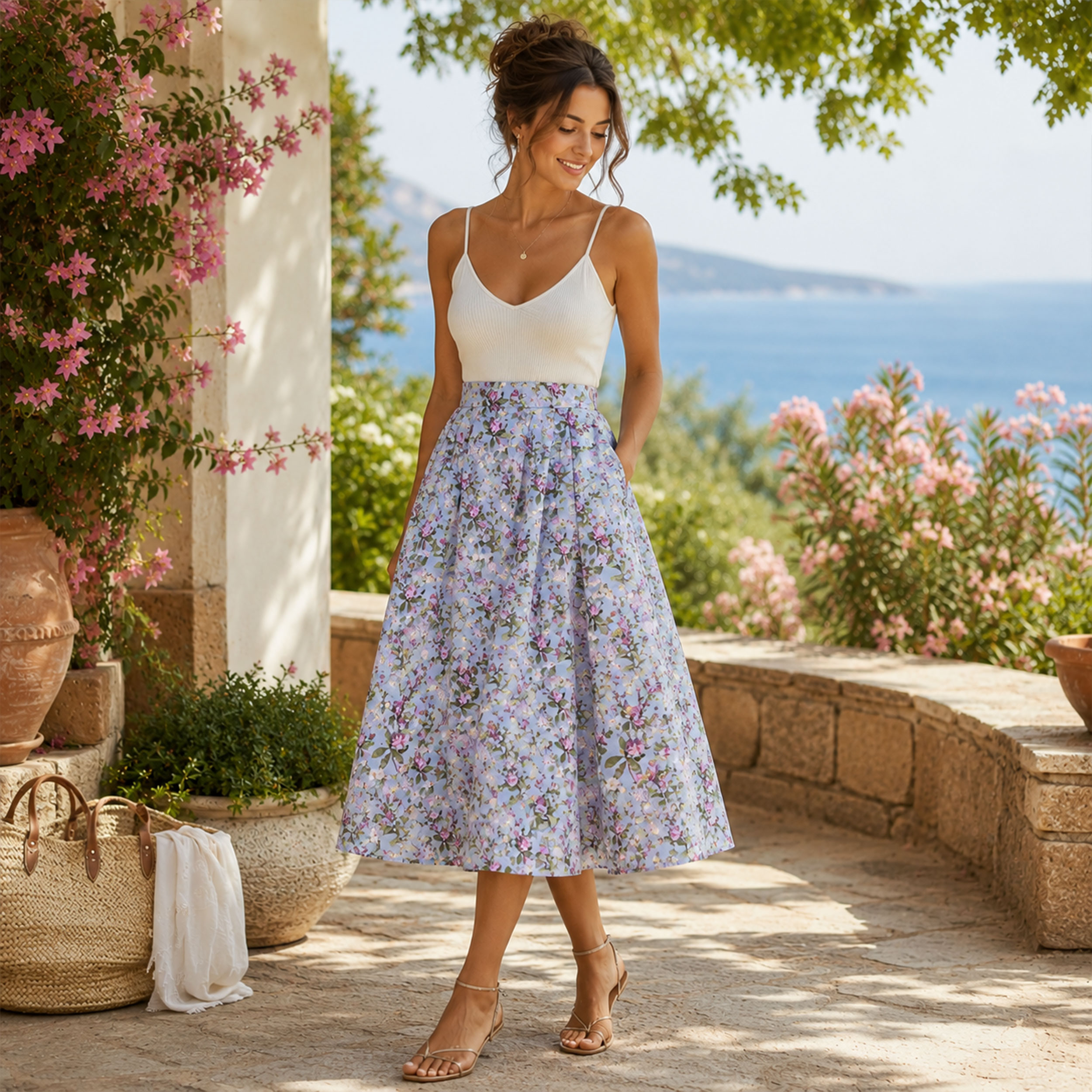 Poplin Cotton Floral Flowers Fuxia and Lilac Image