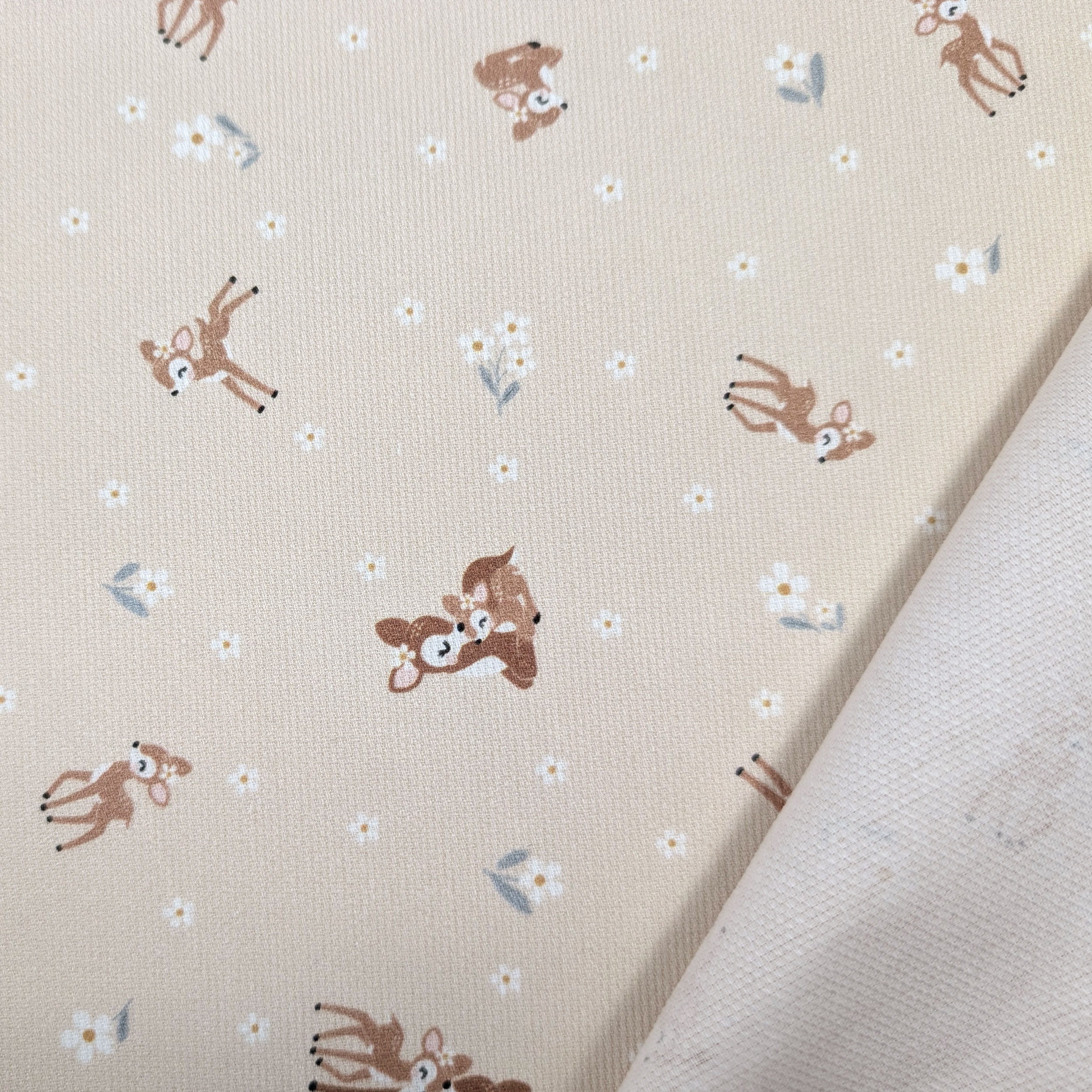 Cotton Piquet Deer and Flowers Image