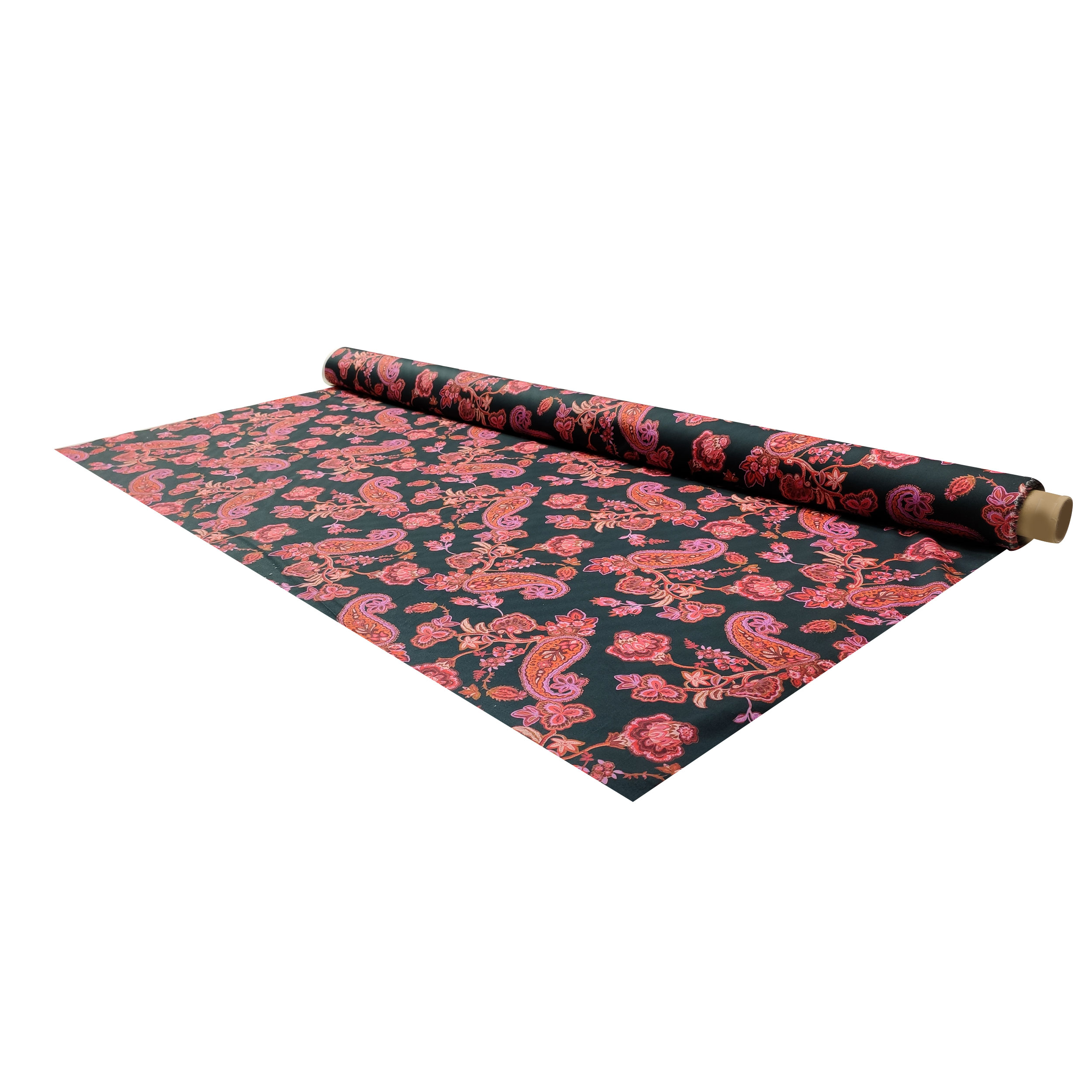 Cotton Black Cashmere Pattern Pink Tones