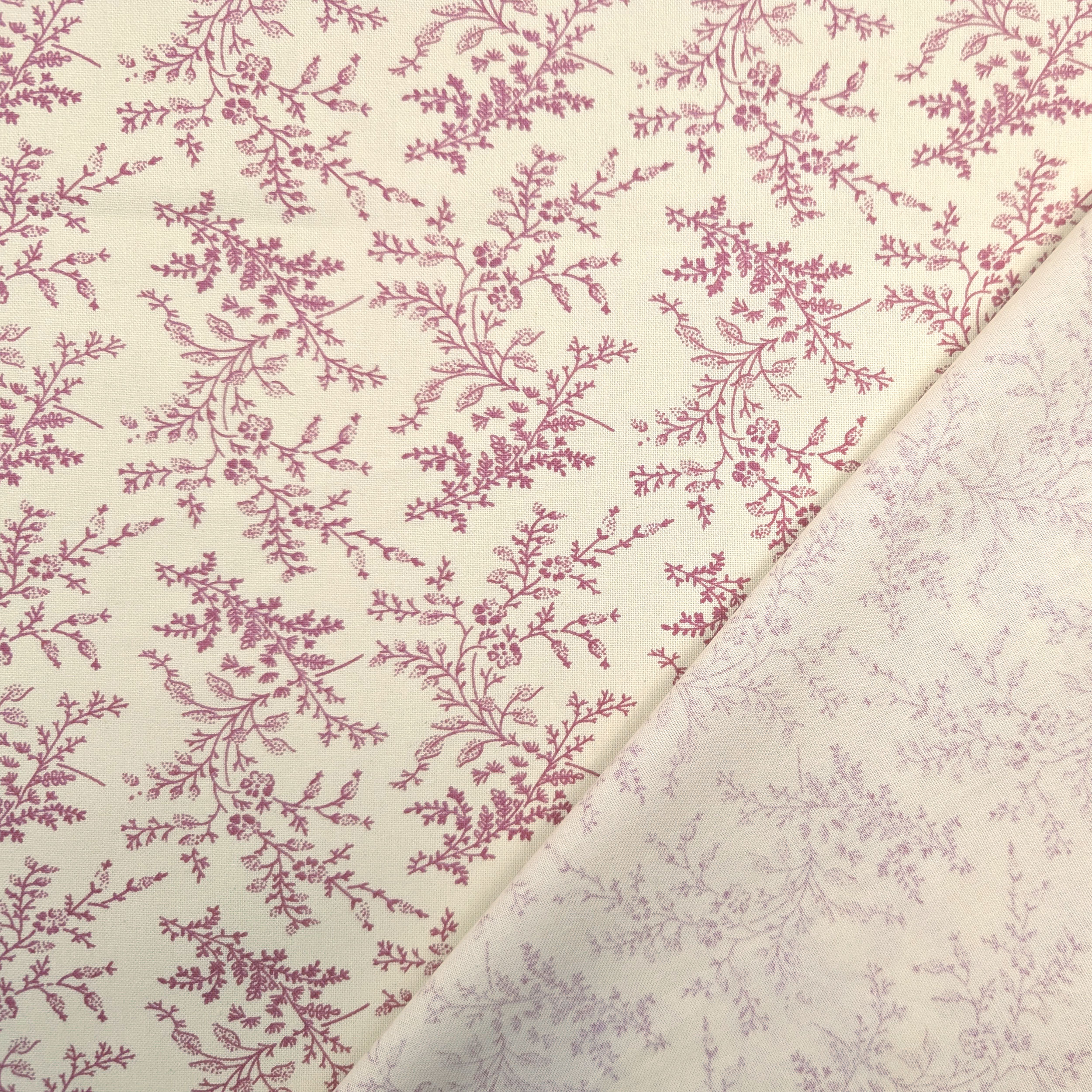 Vintage-print cotton poplin with pink branches and flowers Image