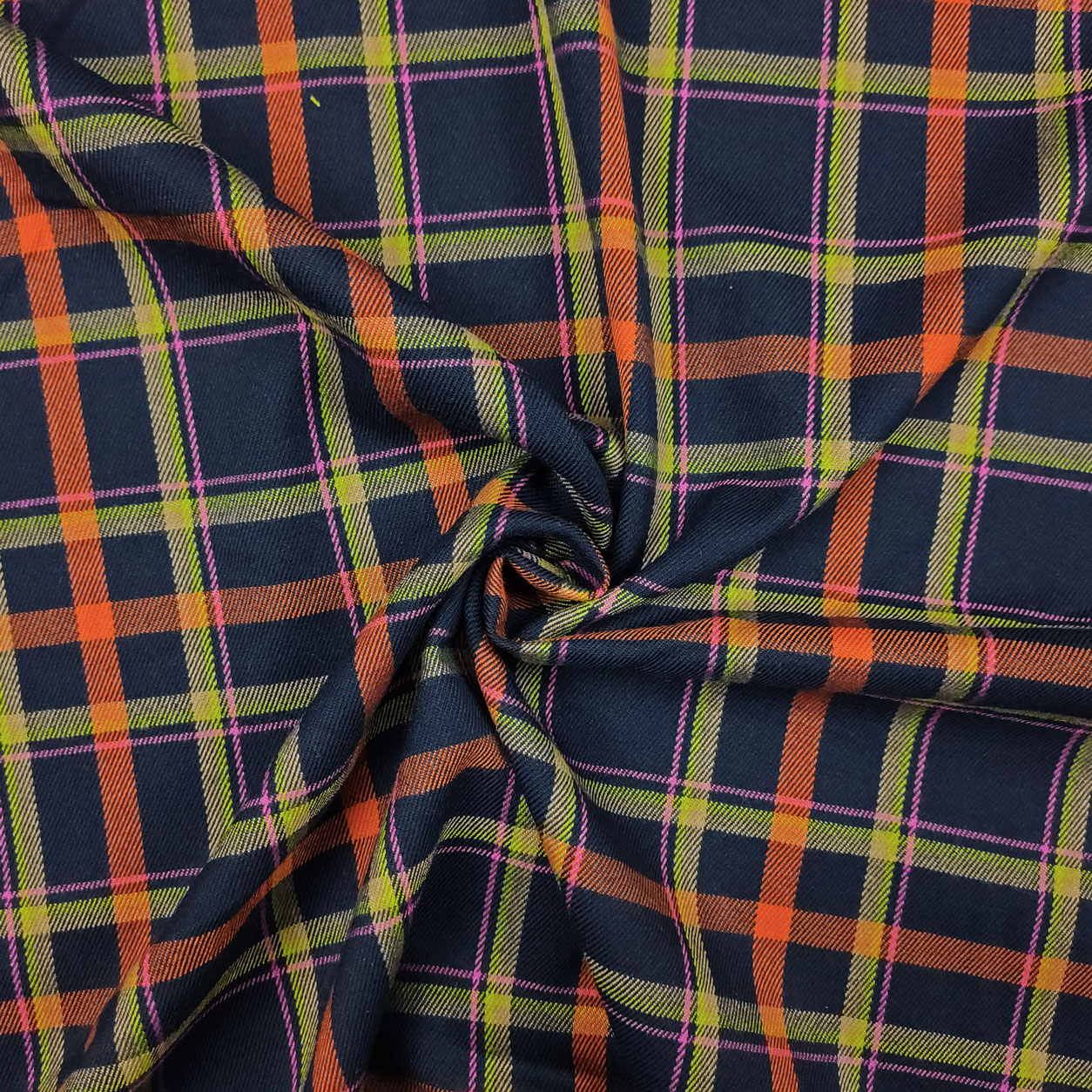 Tissu à carreaux orange, vert et bleu foncé Image