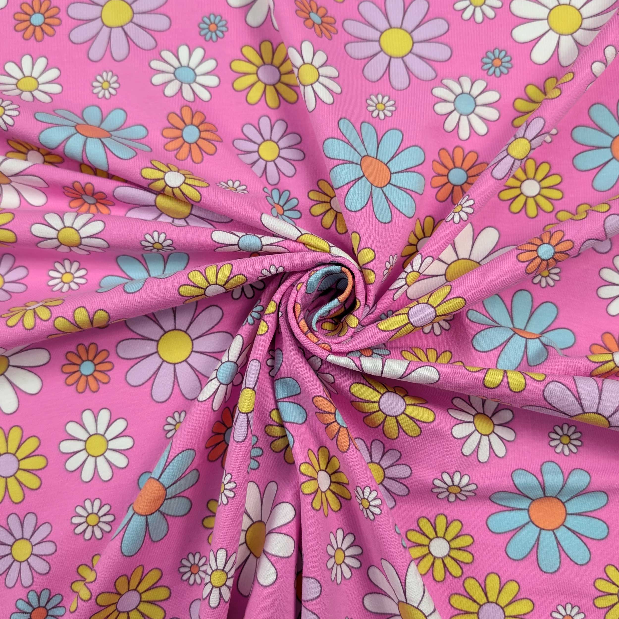 Pink-background cotton jersey with daisies Image