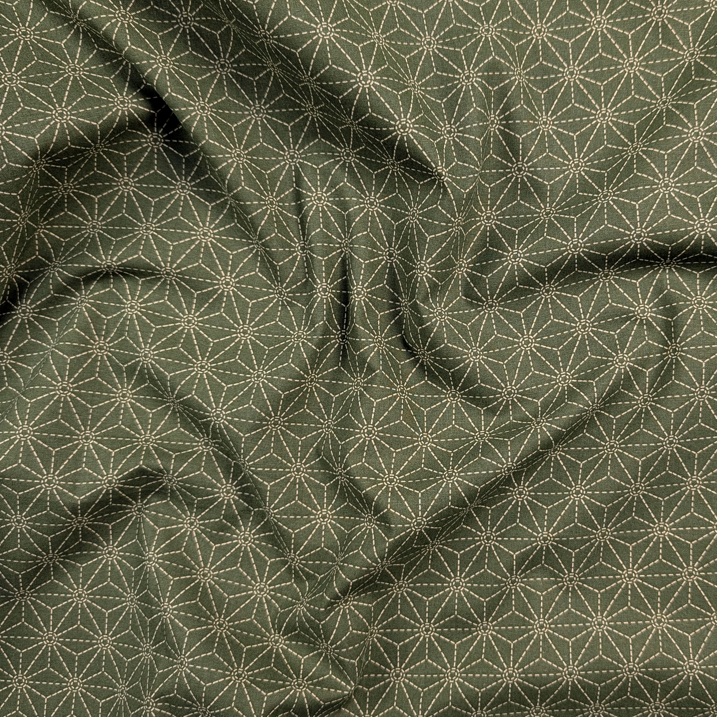 Olive-coloured Cotton Poplin with Geometric Stars Image
