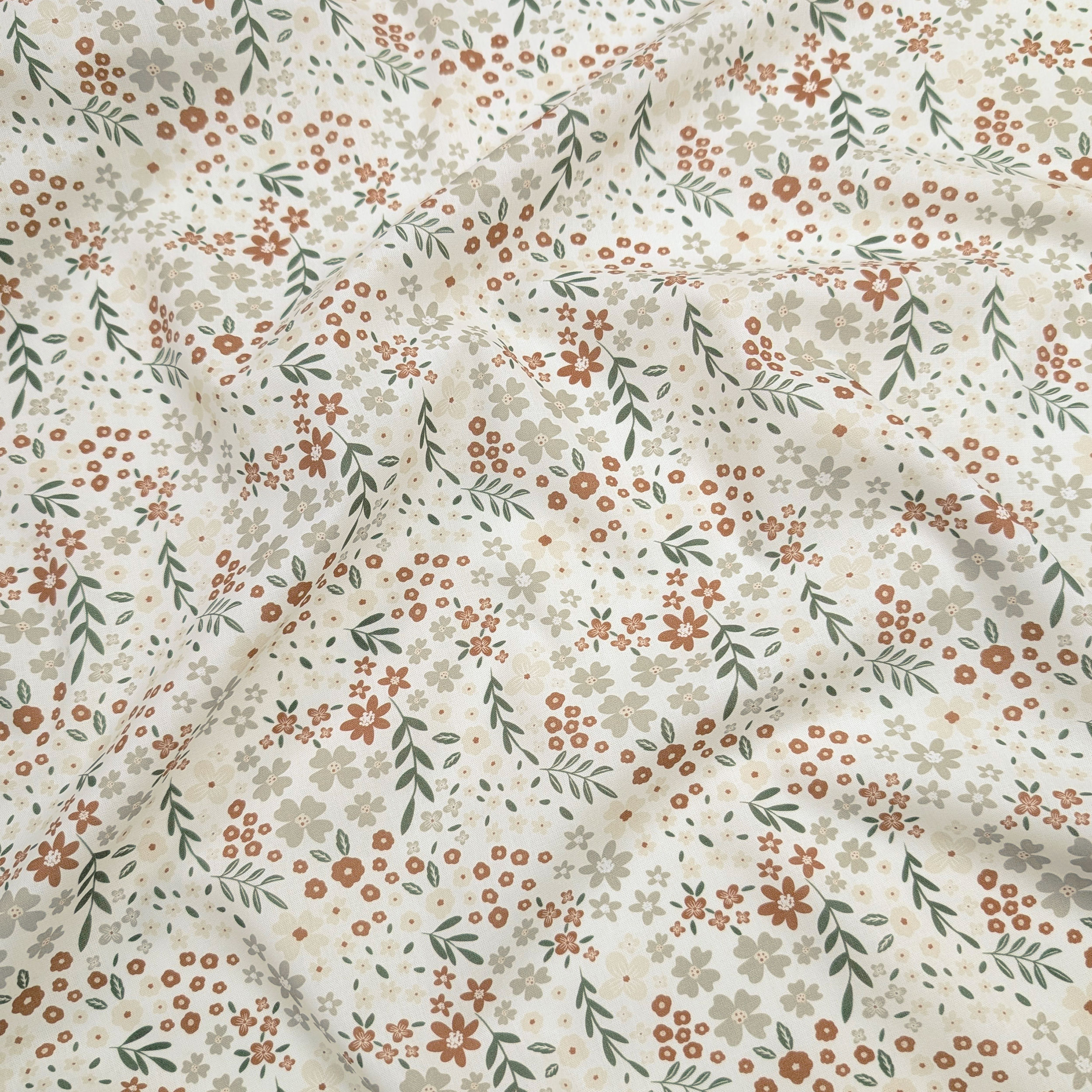 Beige and Cream Flowered Cotton Poplin Image