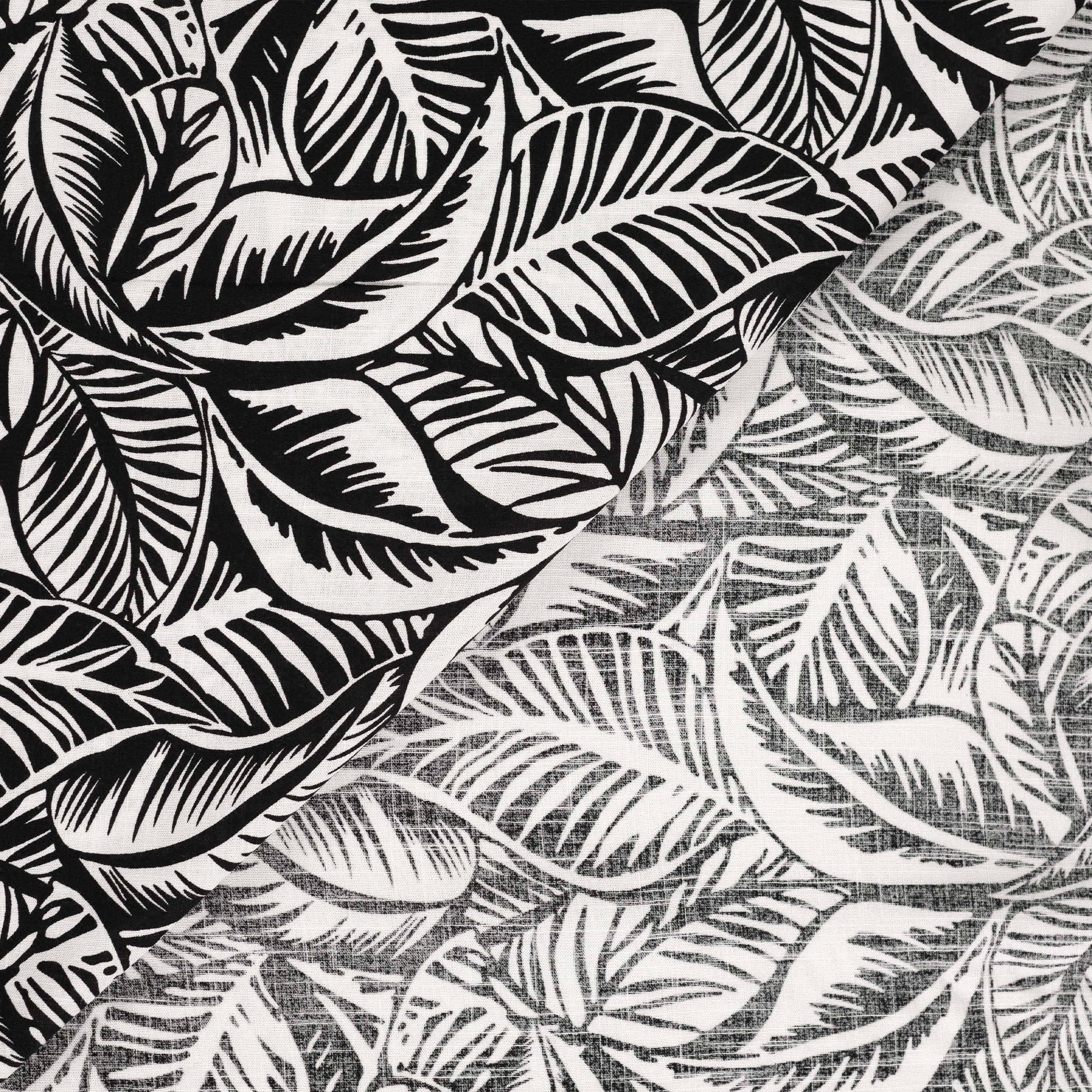 Linen Blend Black and White Leaves Image