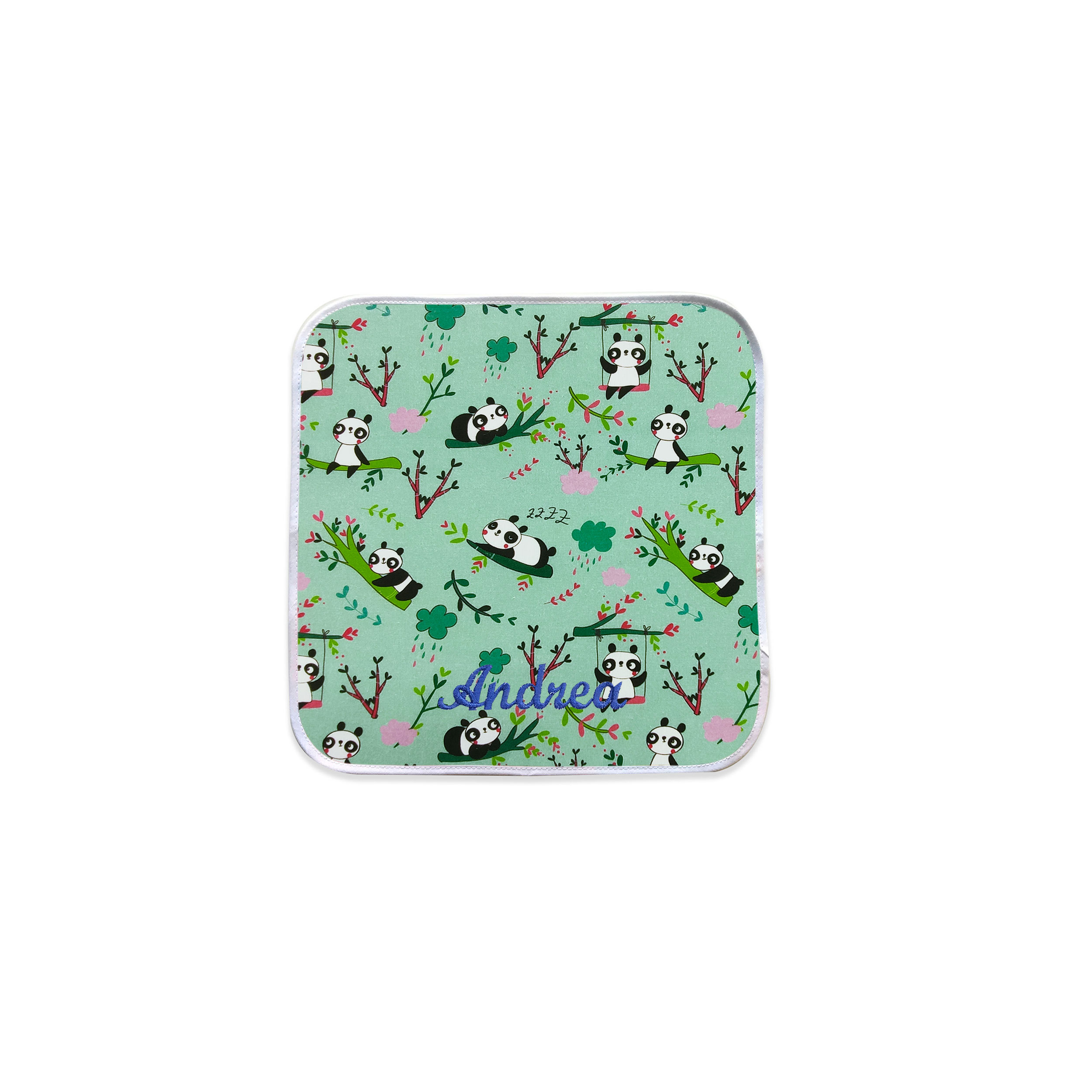Serviette de table à motifs Panda Fond vert menthe - Panini Fabrics Image