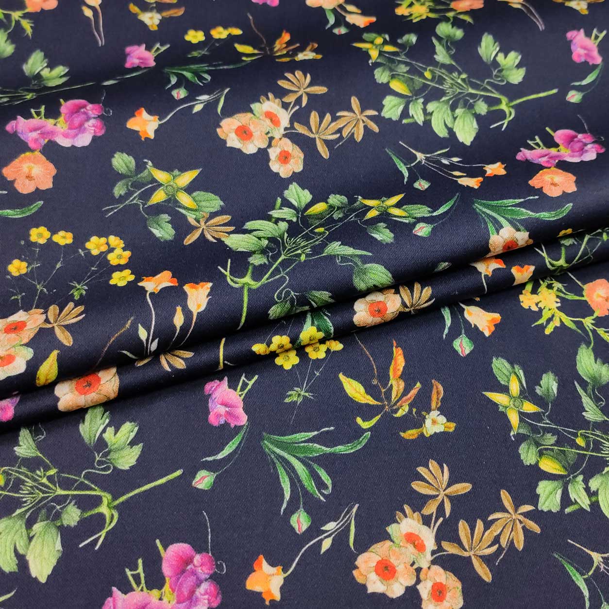 Tissu de coton Fleurs colorées Fond bleu Image
