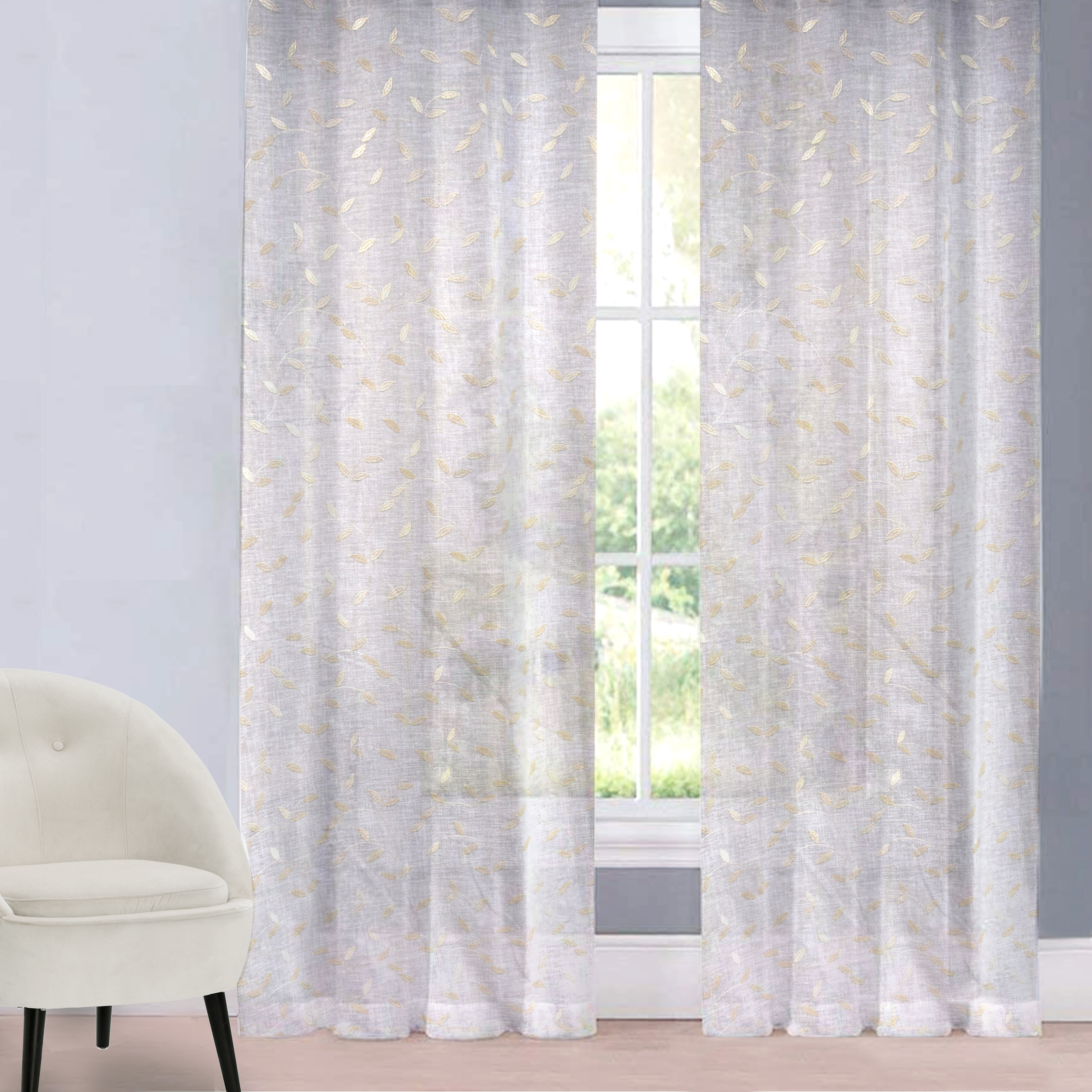 Tessuto Tenda Foglie Eleganti - Oro Image