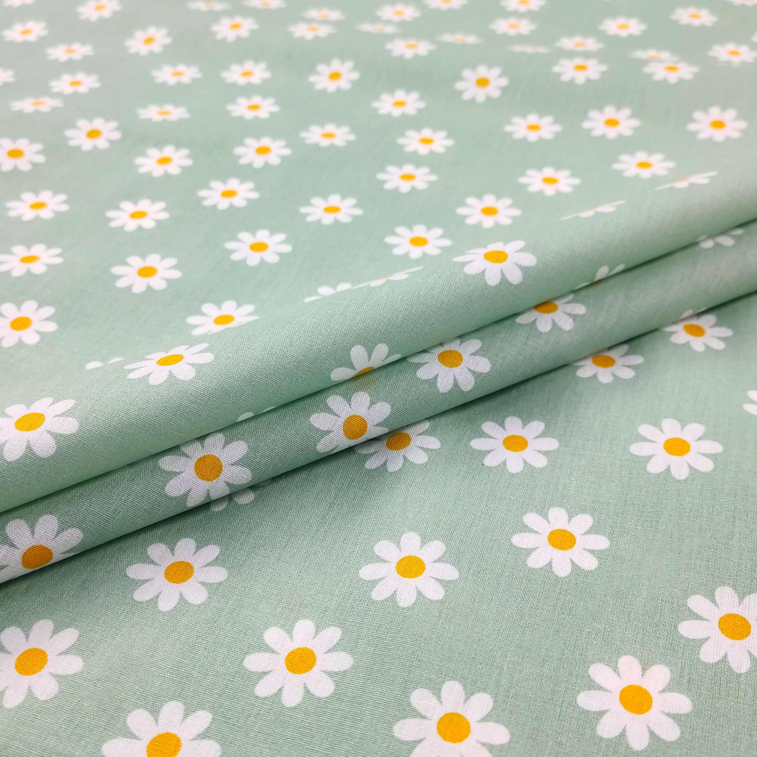 Cotton Poplin Daisies Mint Background Image