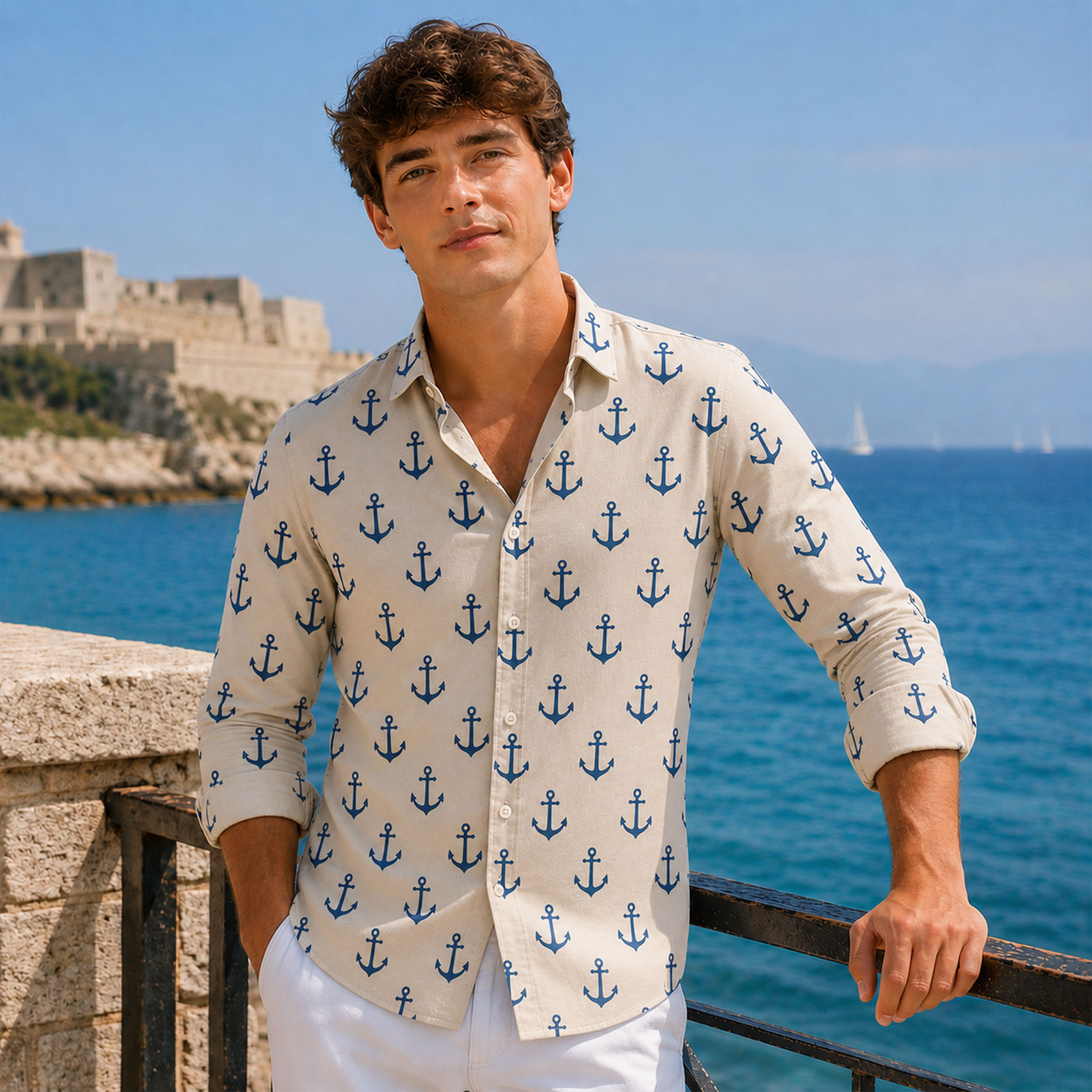 Poplin Cotton Anchors Blue Image