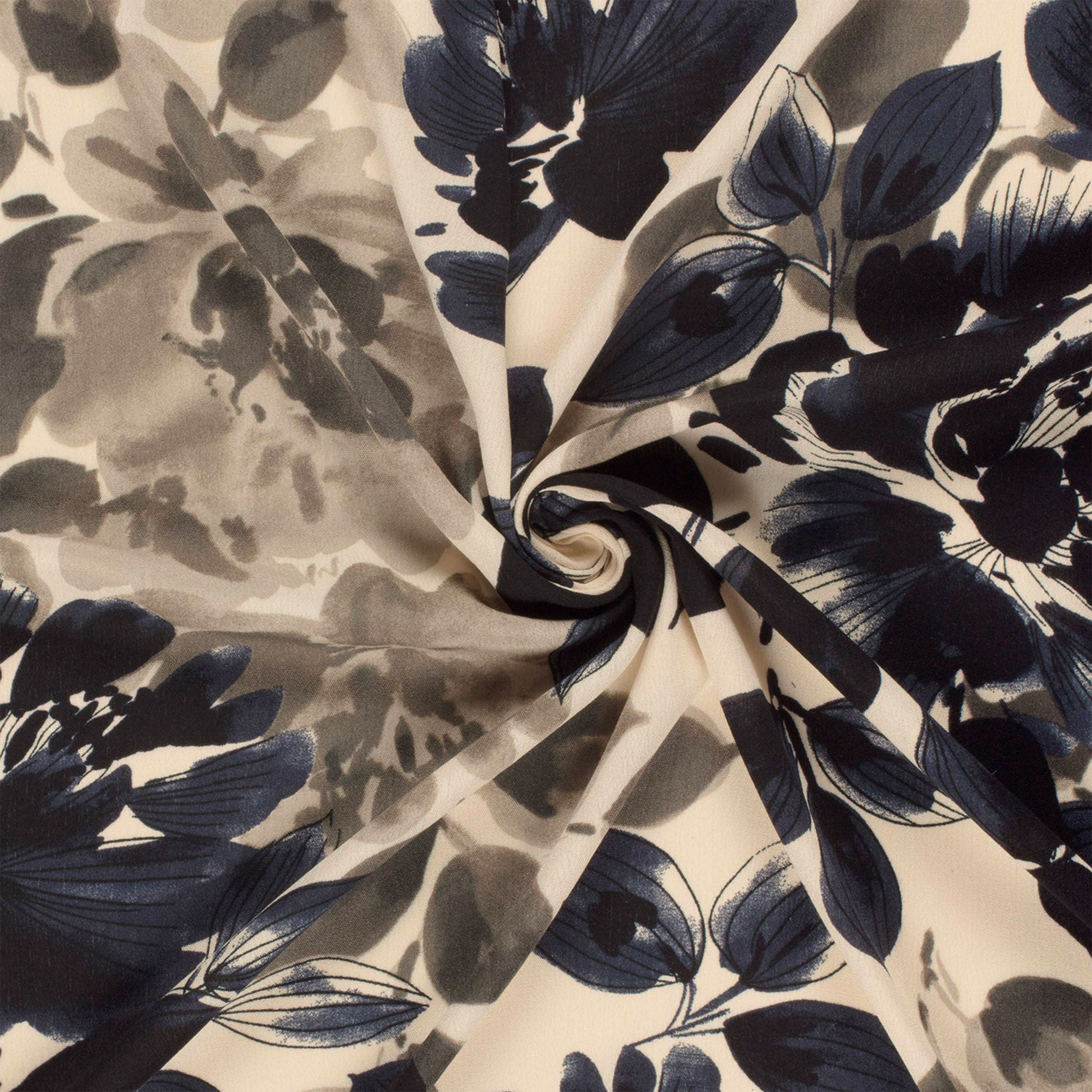 Crêpe main en viscose pure Fleurs de tourterelle Image