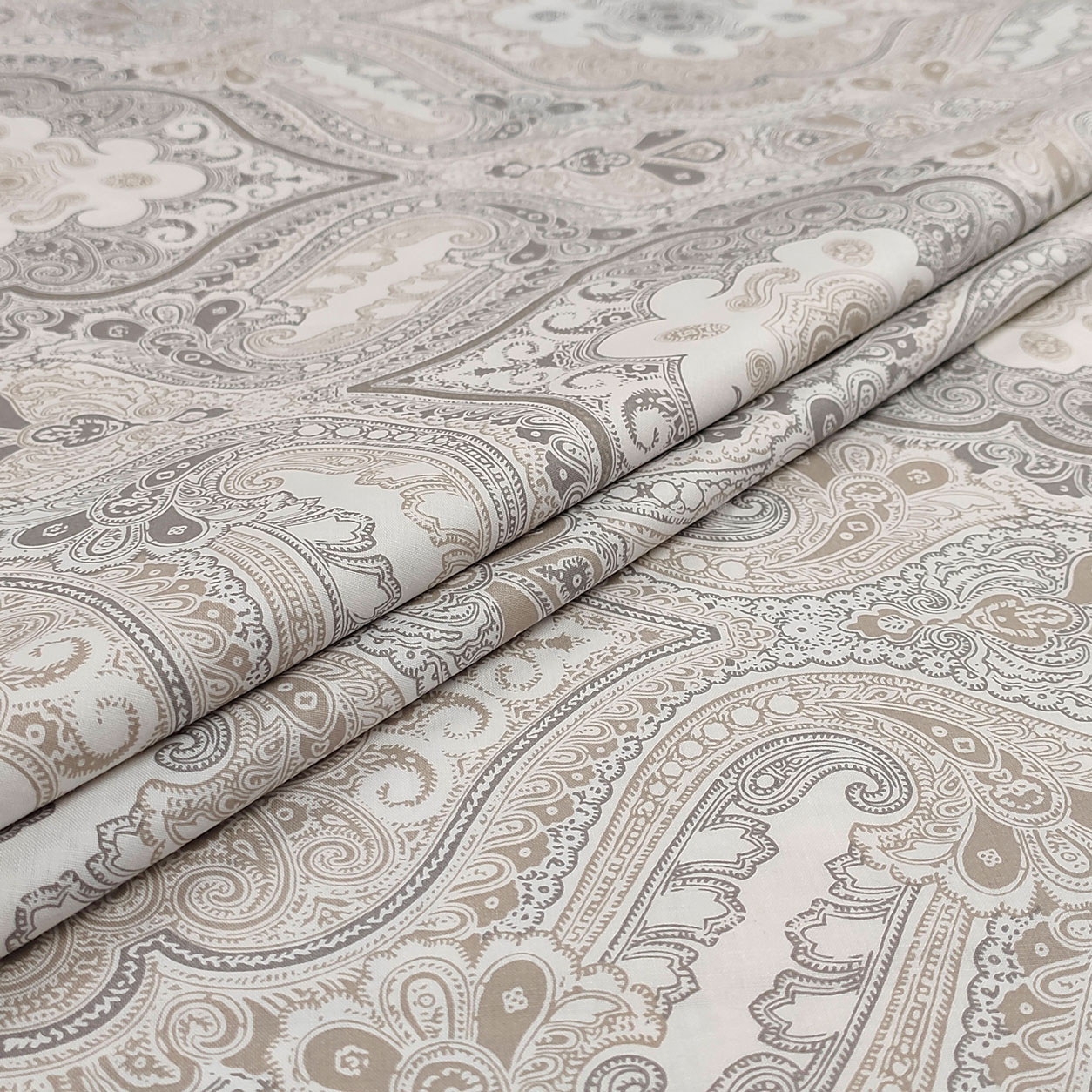 Tessuto Cotone Damascato Beige e Grigio