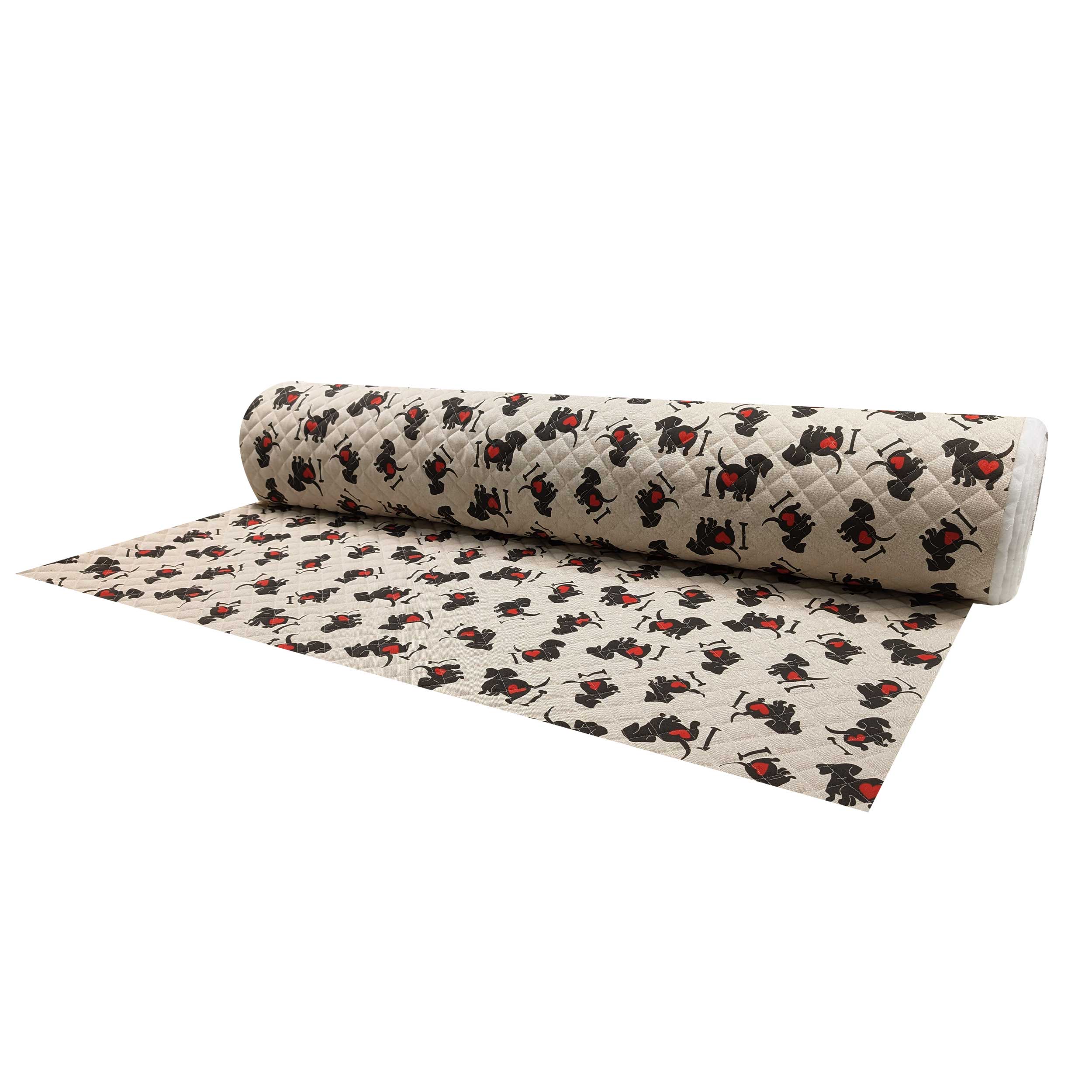 I Love Dachshunds patterned quilted fabric Image