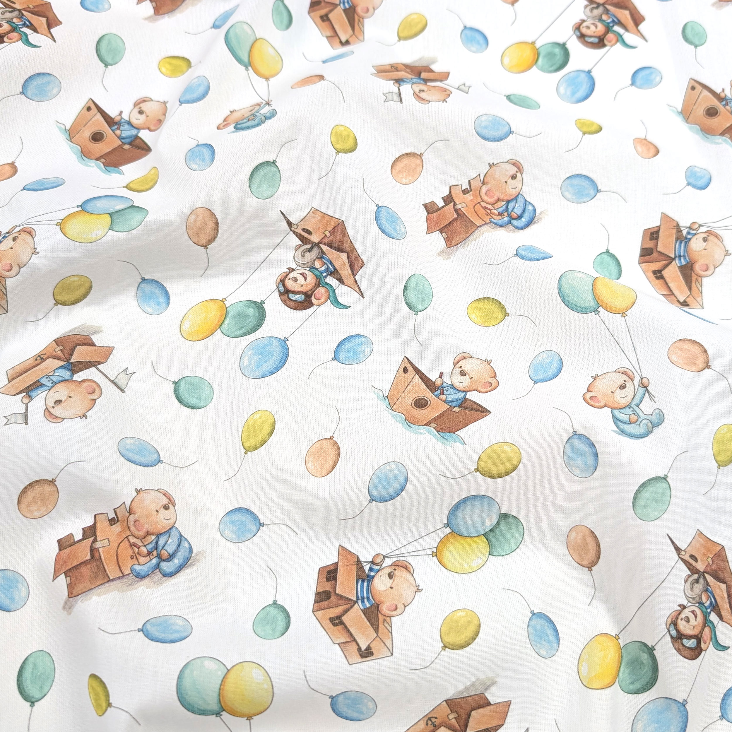Percale Cotton with Teddy Bears and Colourful Balloons Image
