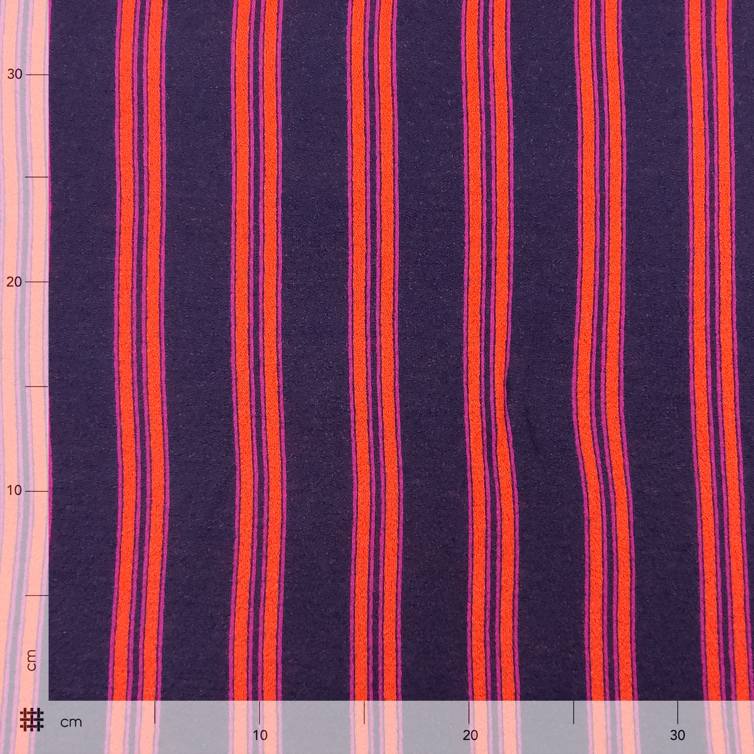 Jersey de coton mélangé à rayures violettes et orange Fuxia