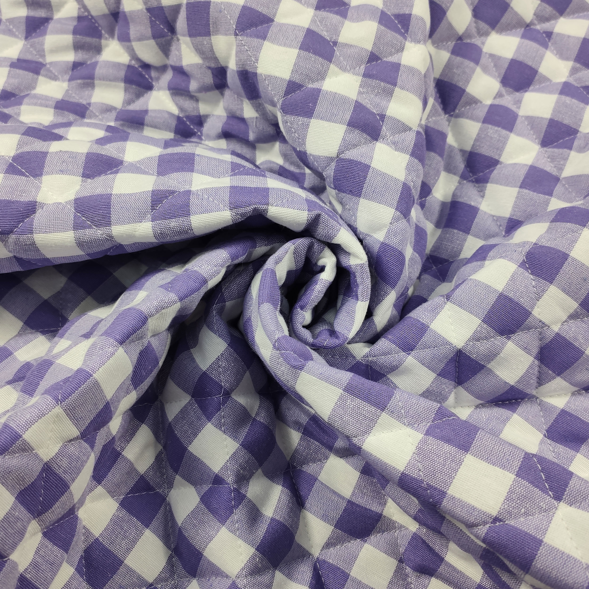 Thread Dyed Quilted Fabric with Lilac Check Pattern Image