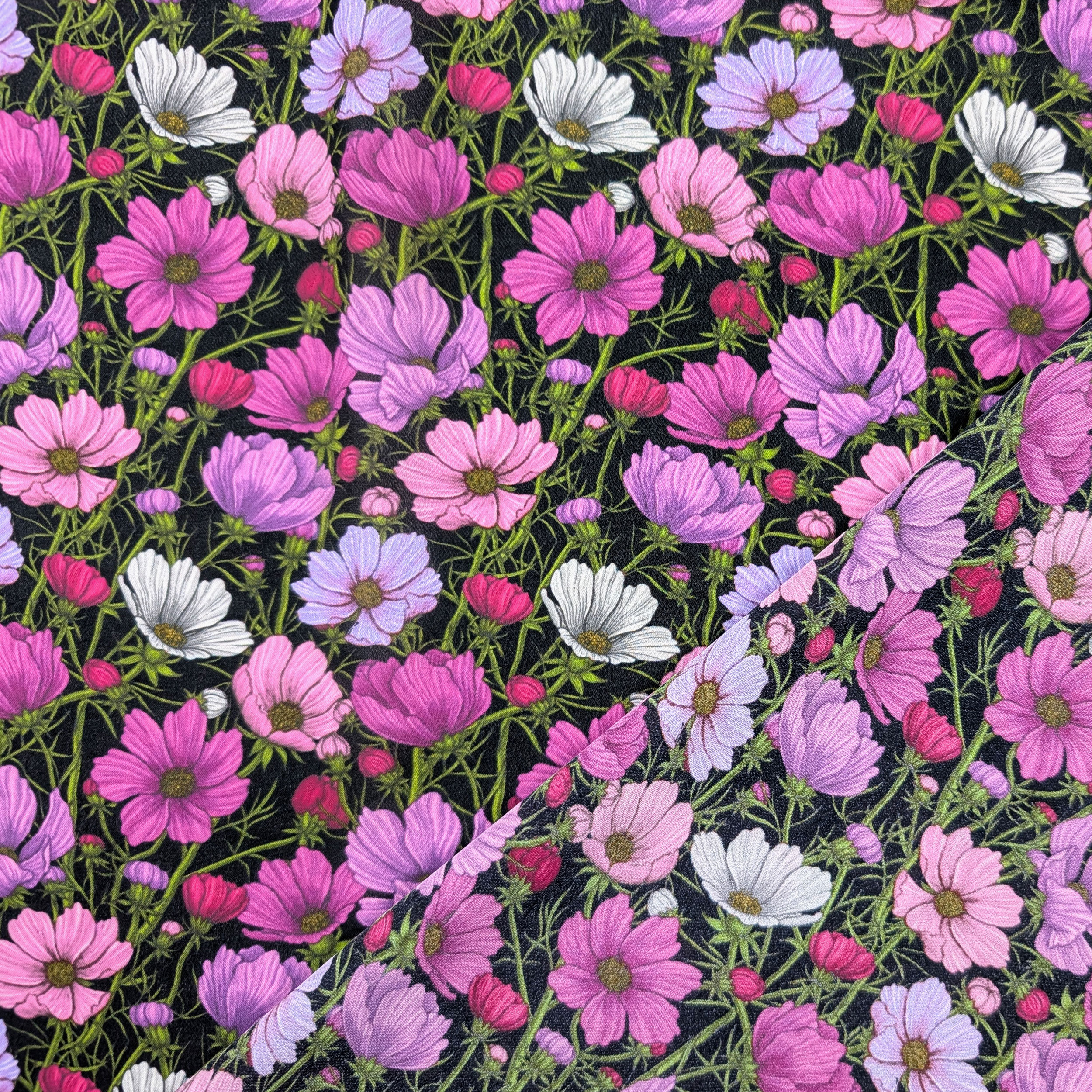 Pure Silk Georgette Pink and Lilac Flowers Image