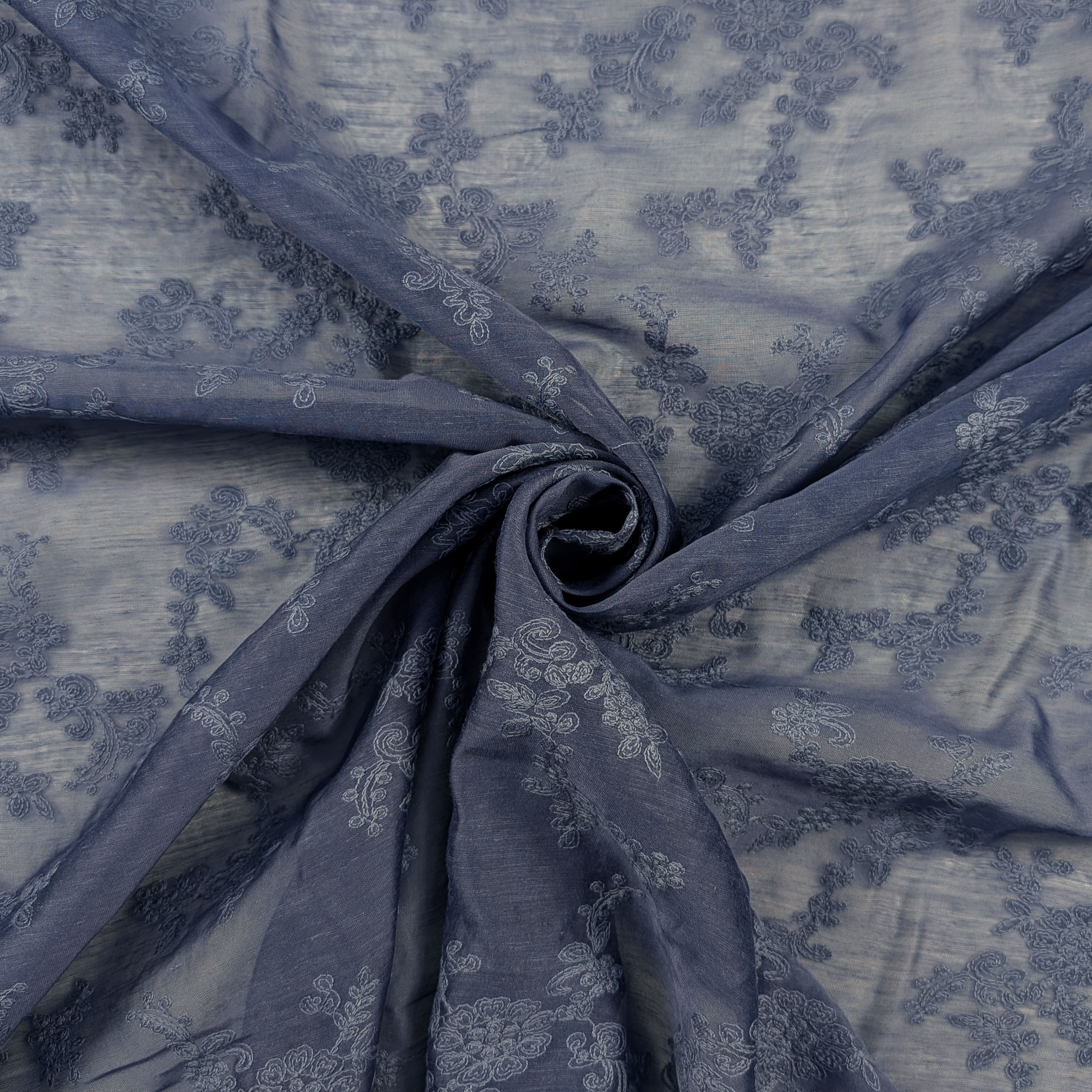 Blue Embroidered Muslin Cloth with Flowers, 80x135 cm Image