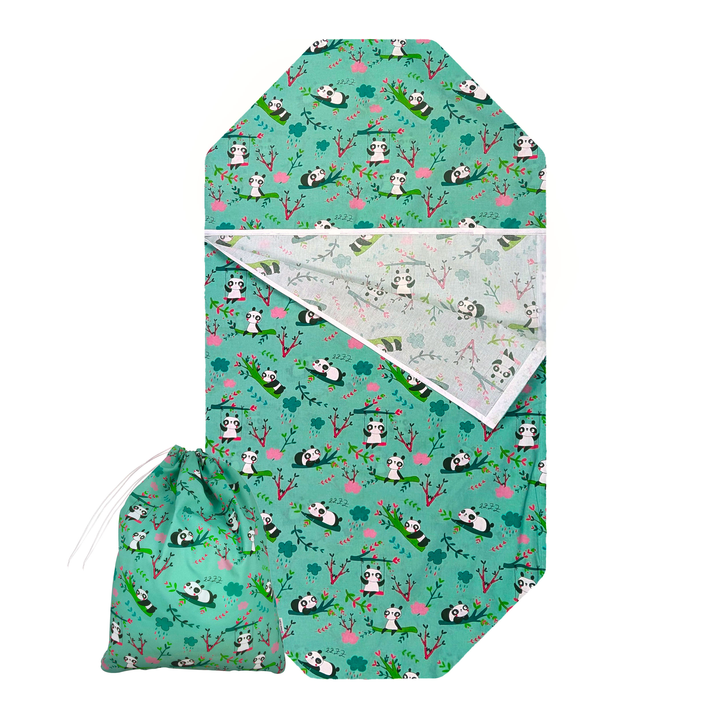 Contoured Summer Sleeping Bag for Panda Camp Beds – Mint Green Background Image