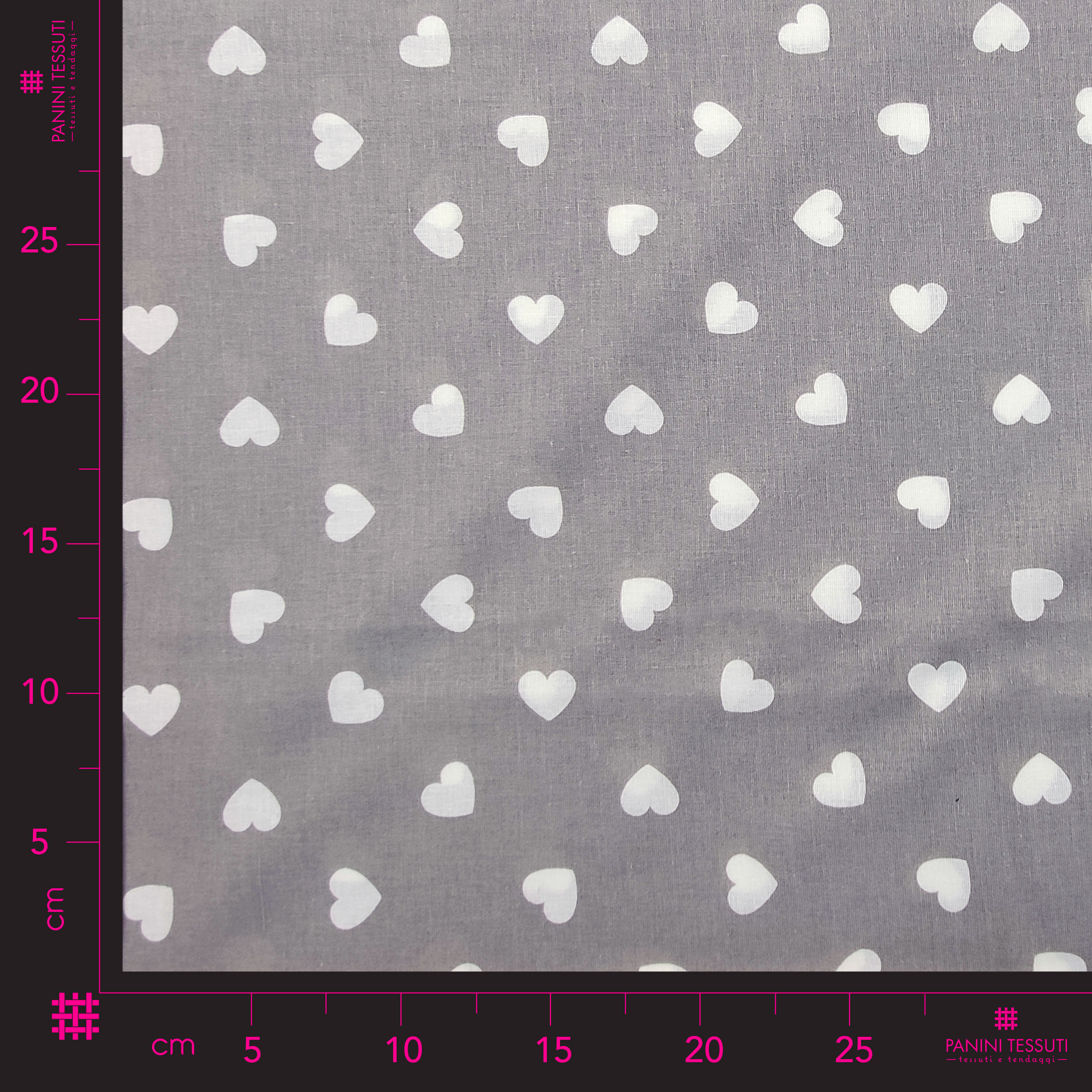White Hearts on Grey Cotton