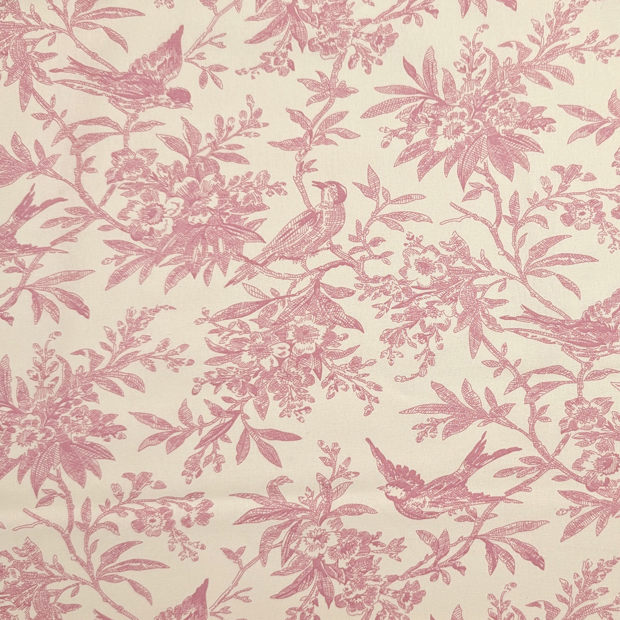 Vintage-print cotton poplin with pink birds and branches Image