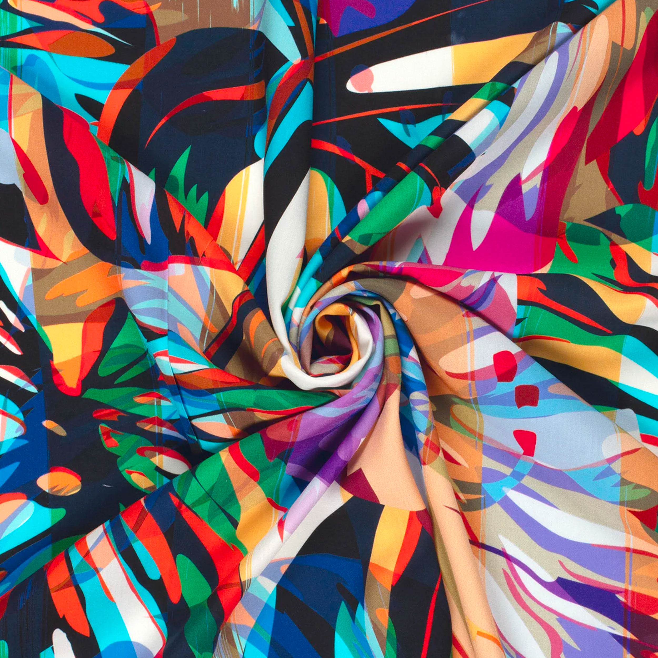 Viscosa Abstracta Fantasía Hojas Multicolor