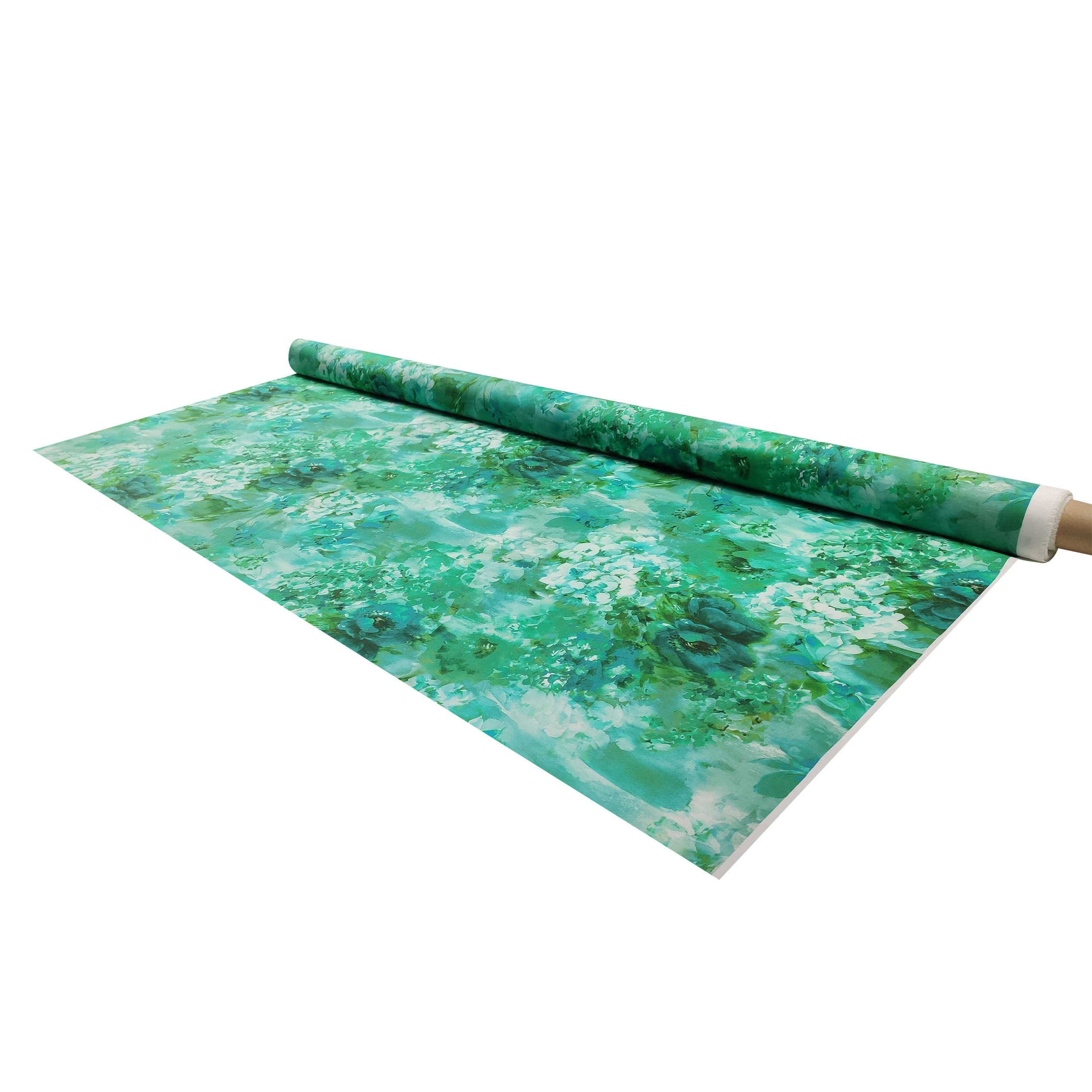 Stretch Cotton Painted Flower Pattern Green