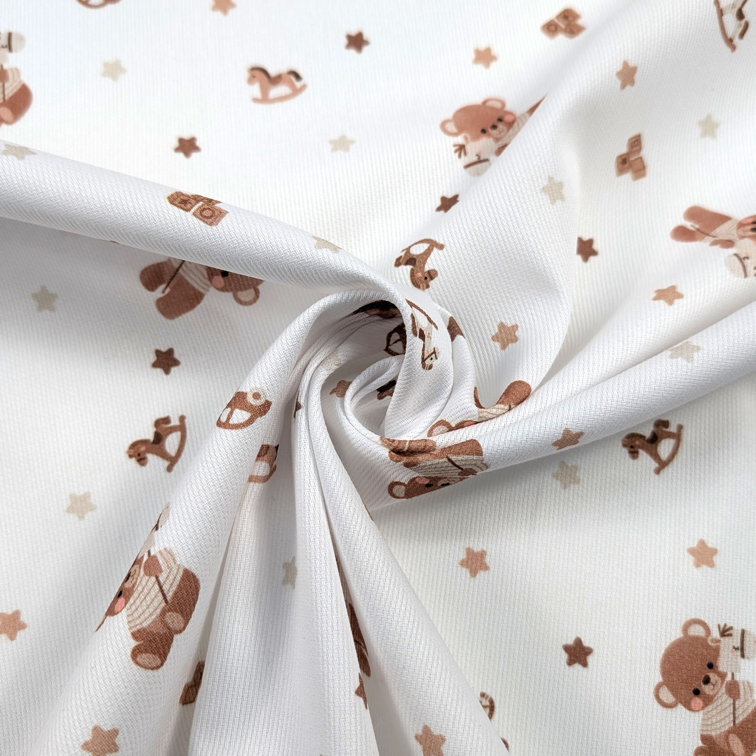 Cotton Piquet Baby Bears and Stars Image