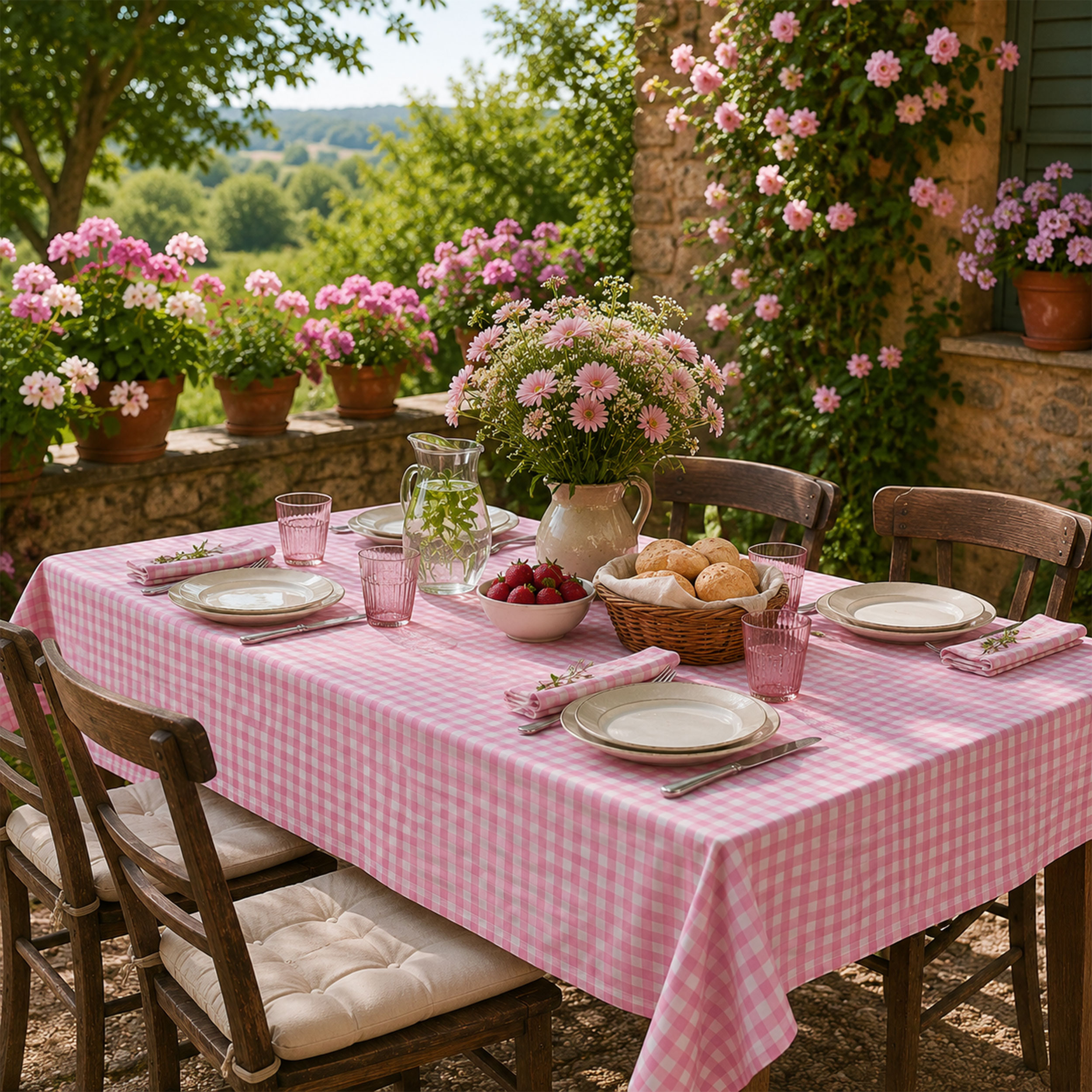 Washed Cotton Yarn Dyed Square Pink Image