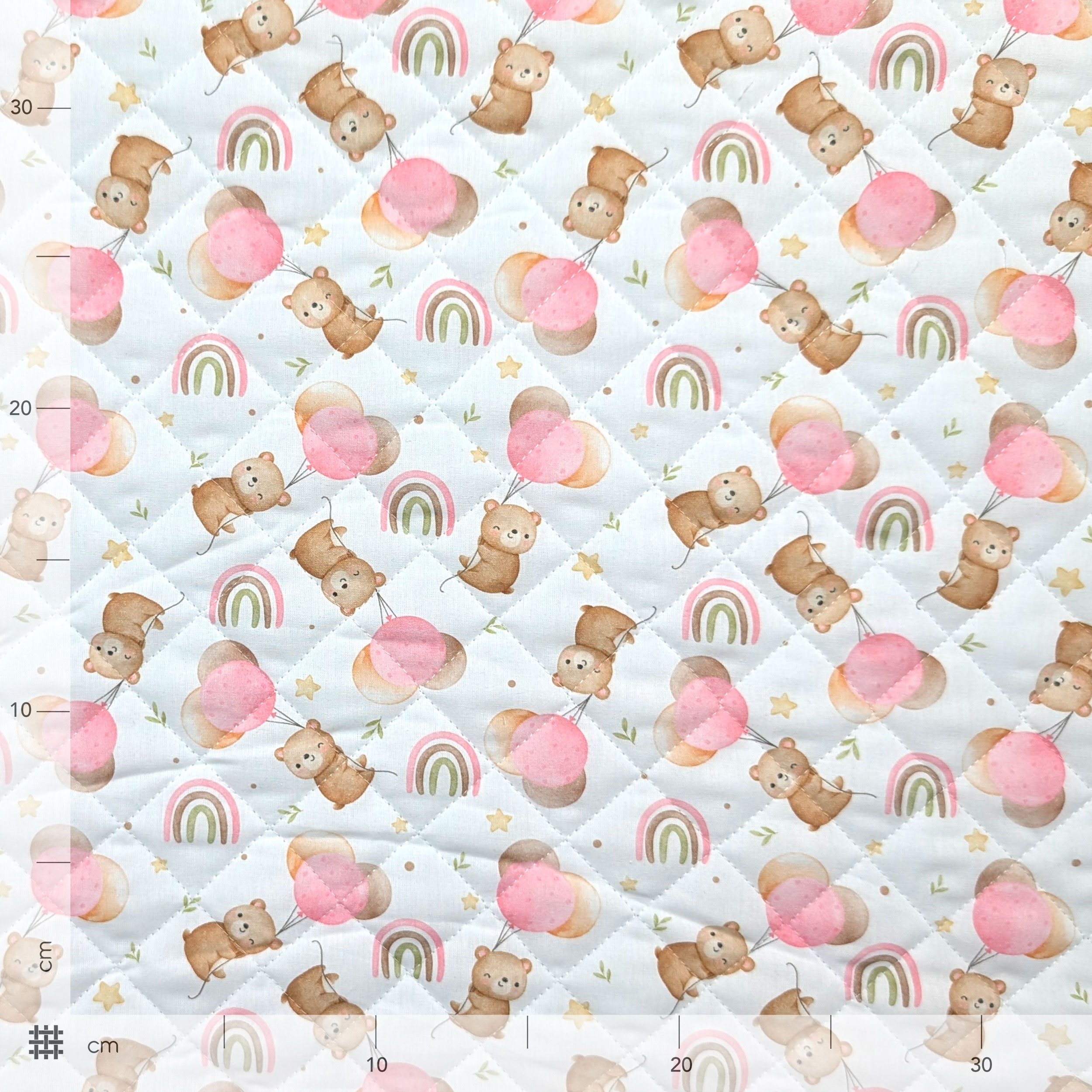 Pink Quilted Fabric with Bears and Balloons Image