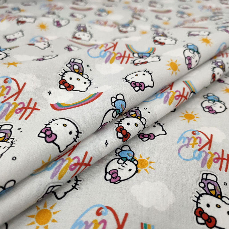 Tessuto Cotone Hello Kitty Grigio