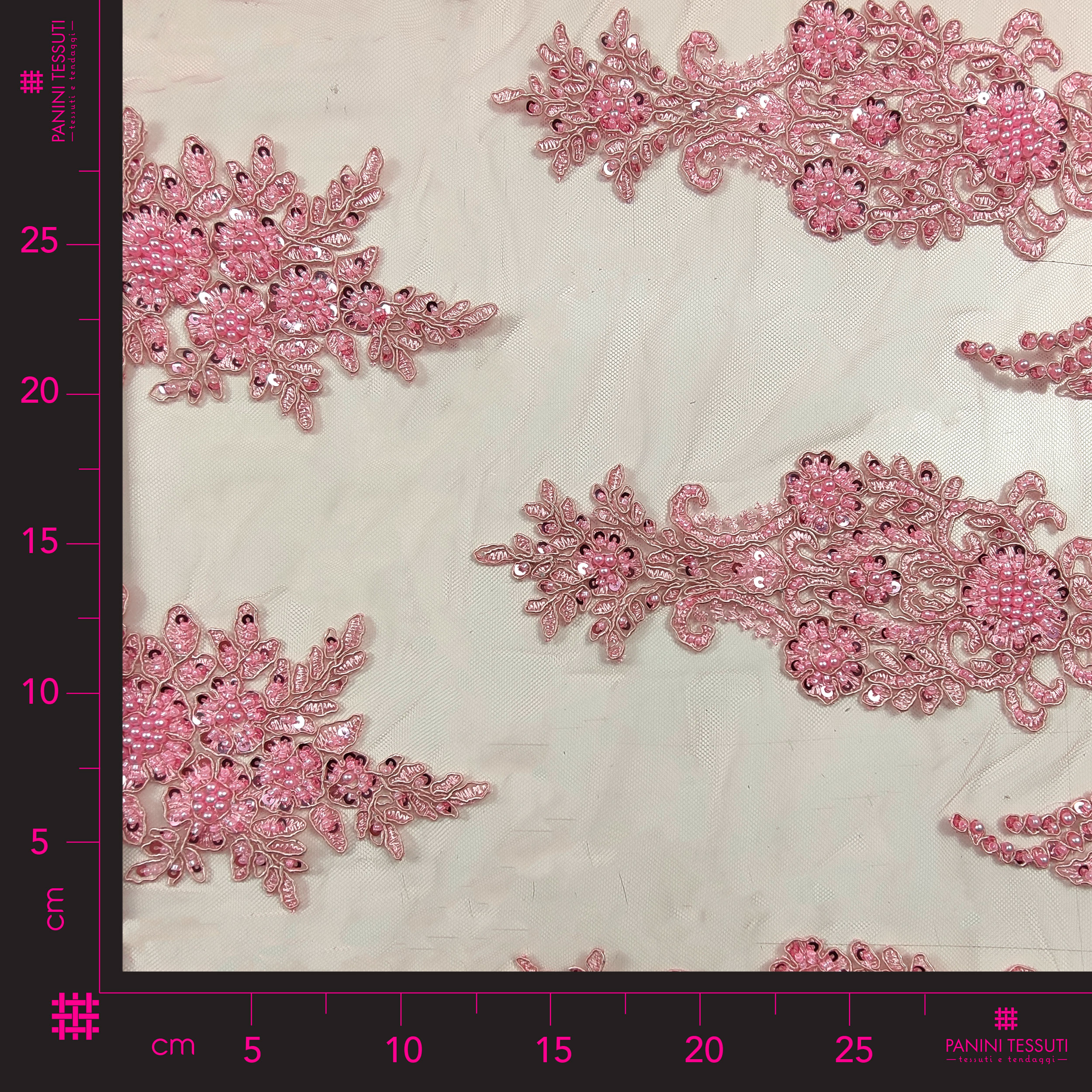 High Fashion Beaded Double Edge Floral Lace - Pink