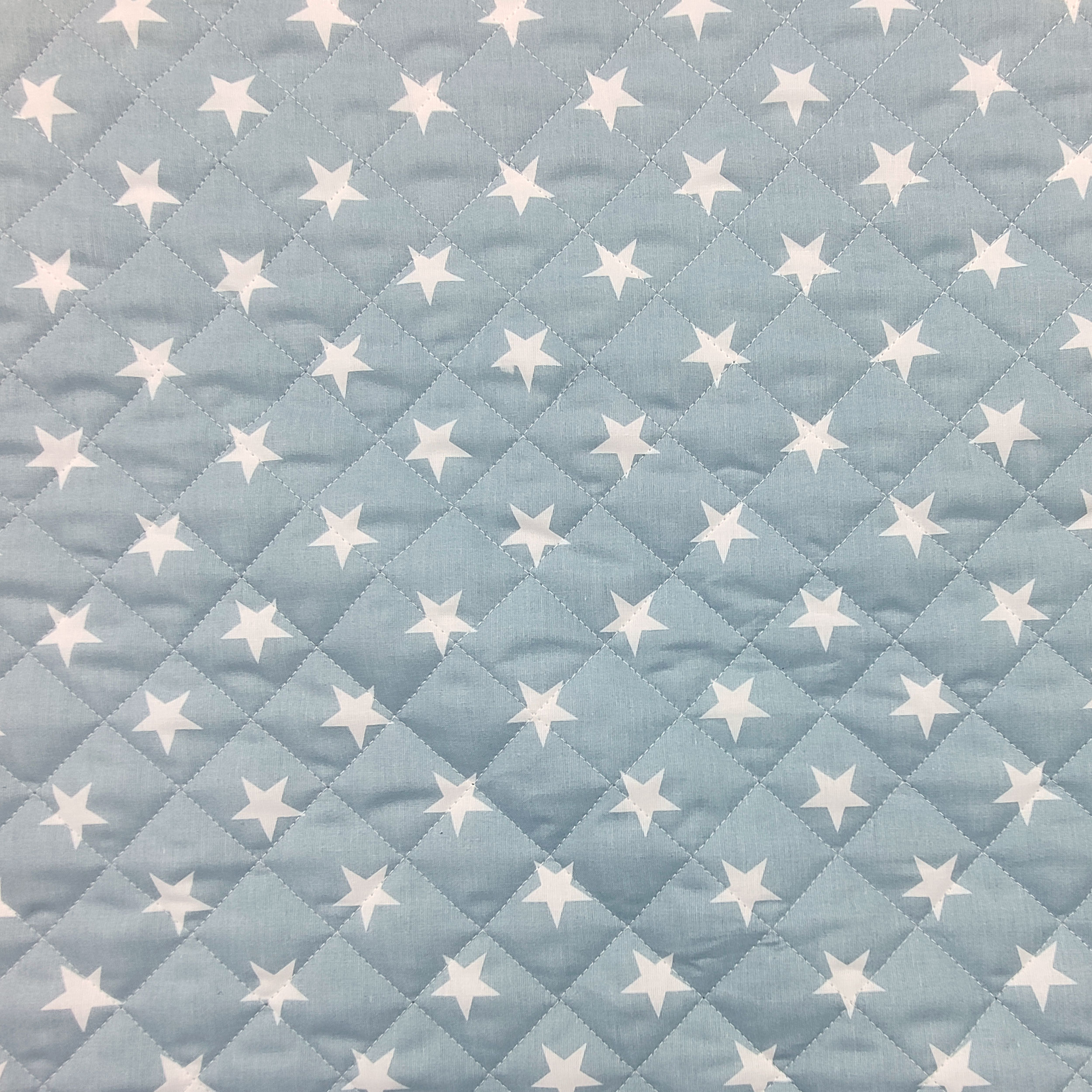 White Stars Quilted Cotton - Baby Blue Image