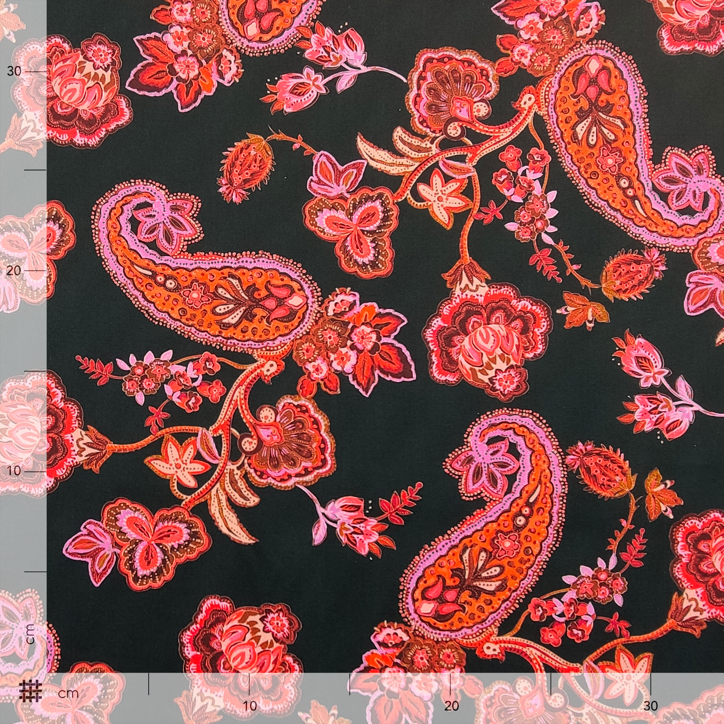 Cotton Black Cashmere Pattern Pink Tones