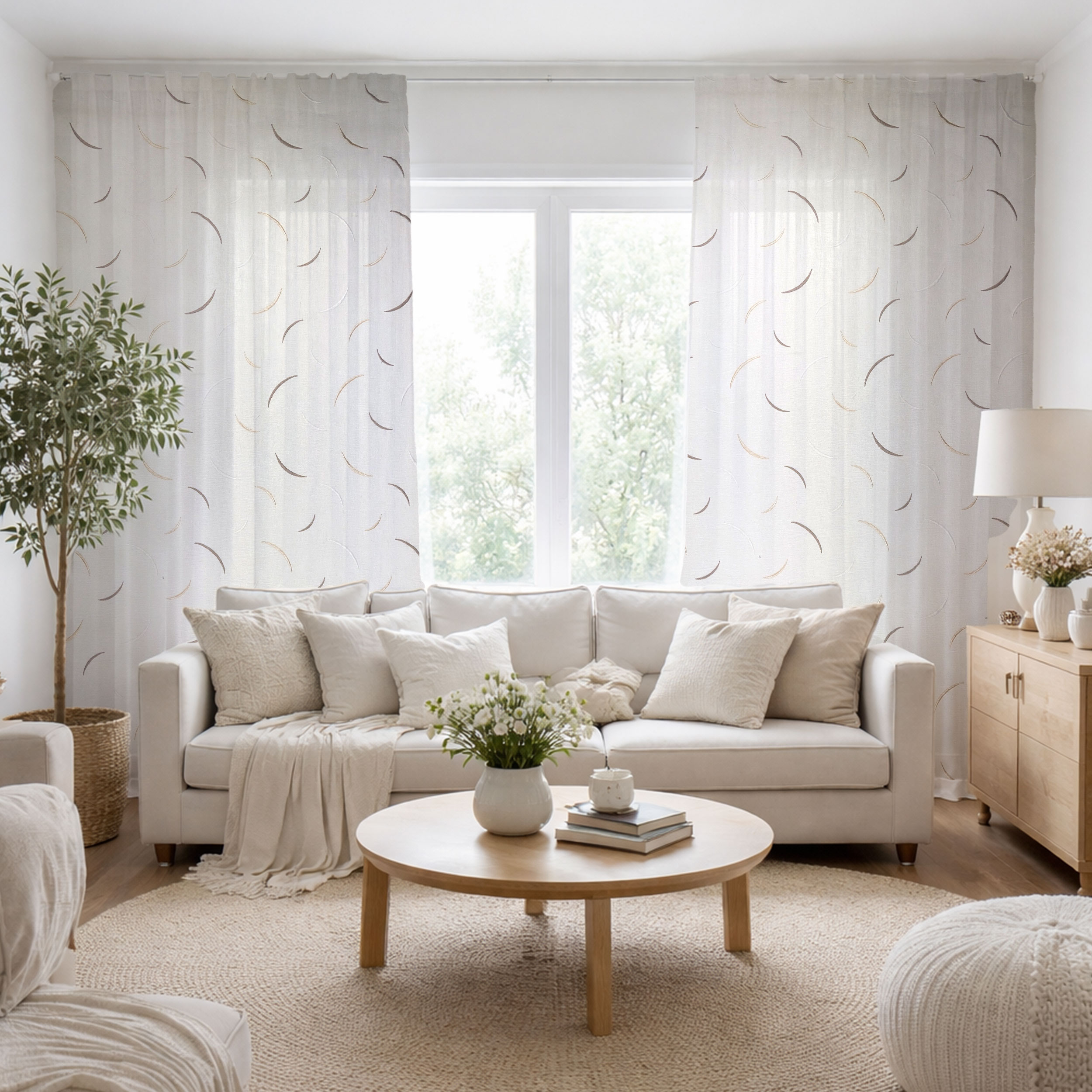 Curtain Fabric Embroidered Dove Grey Image