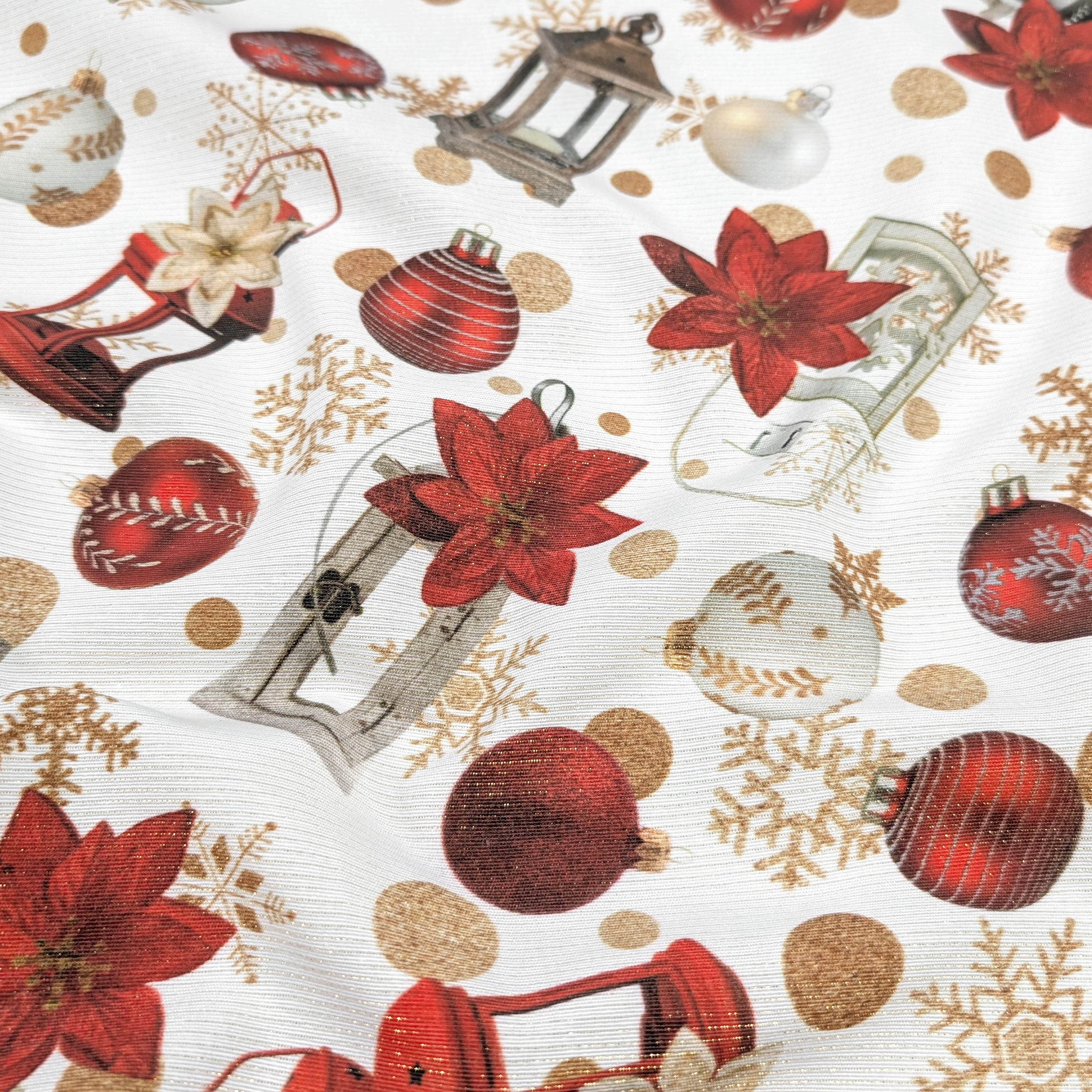 Christmas decoration fabric Lurex balls and lanterns Image