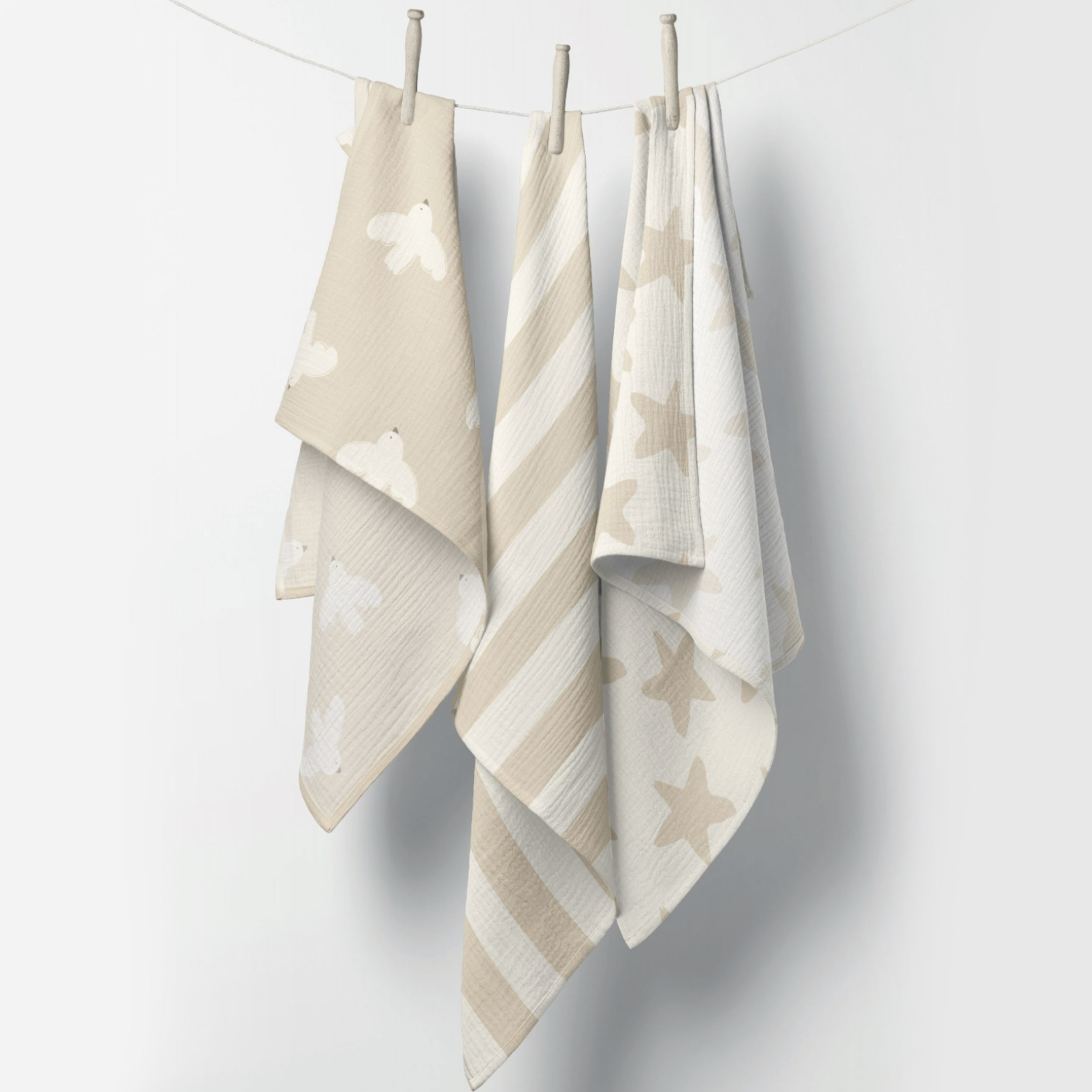 Cotton Muslin Beige Stars Image