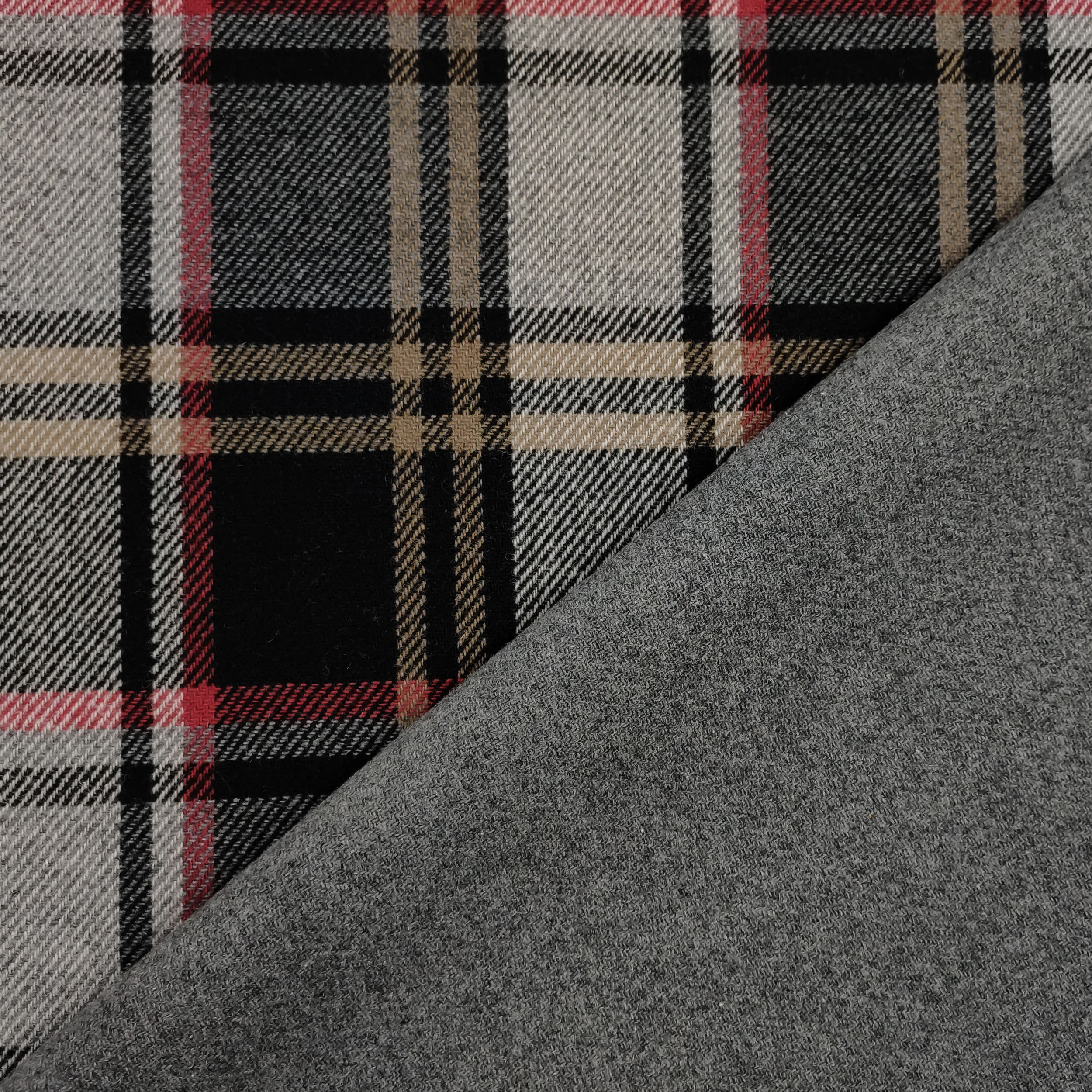 Manteau double écossais et laine mélangée grise