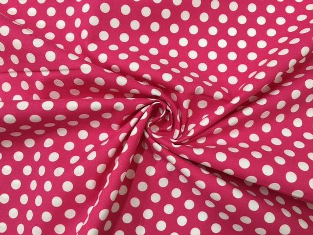 Fuxia Baumwollstoff Groß Weiß Polka Dots