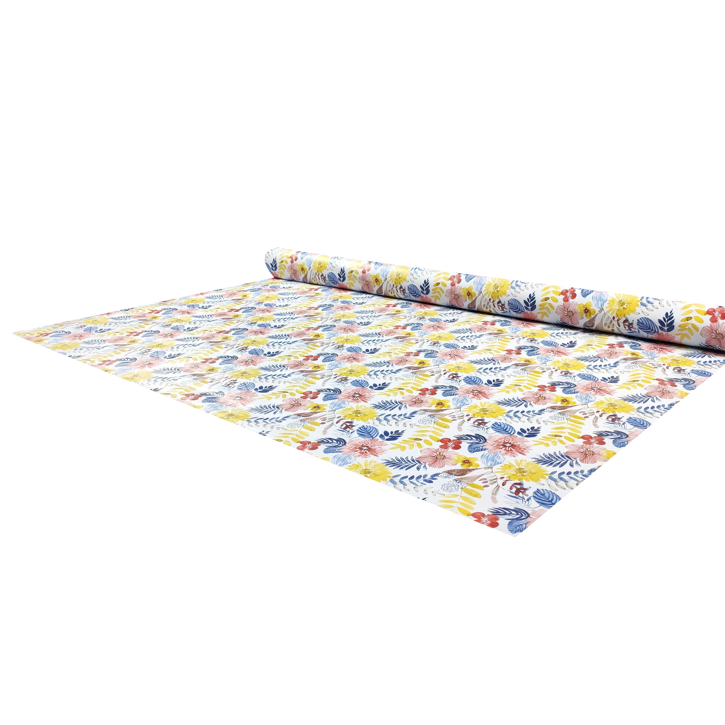 Yellow and Red Flowers Waxed Tablecloth Fabric