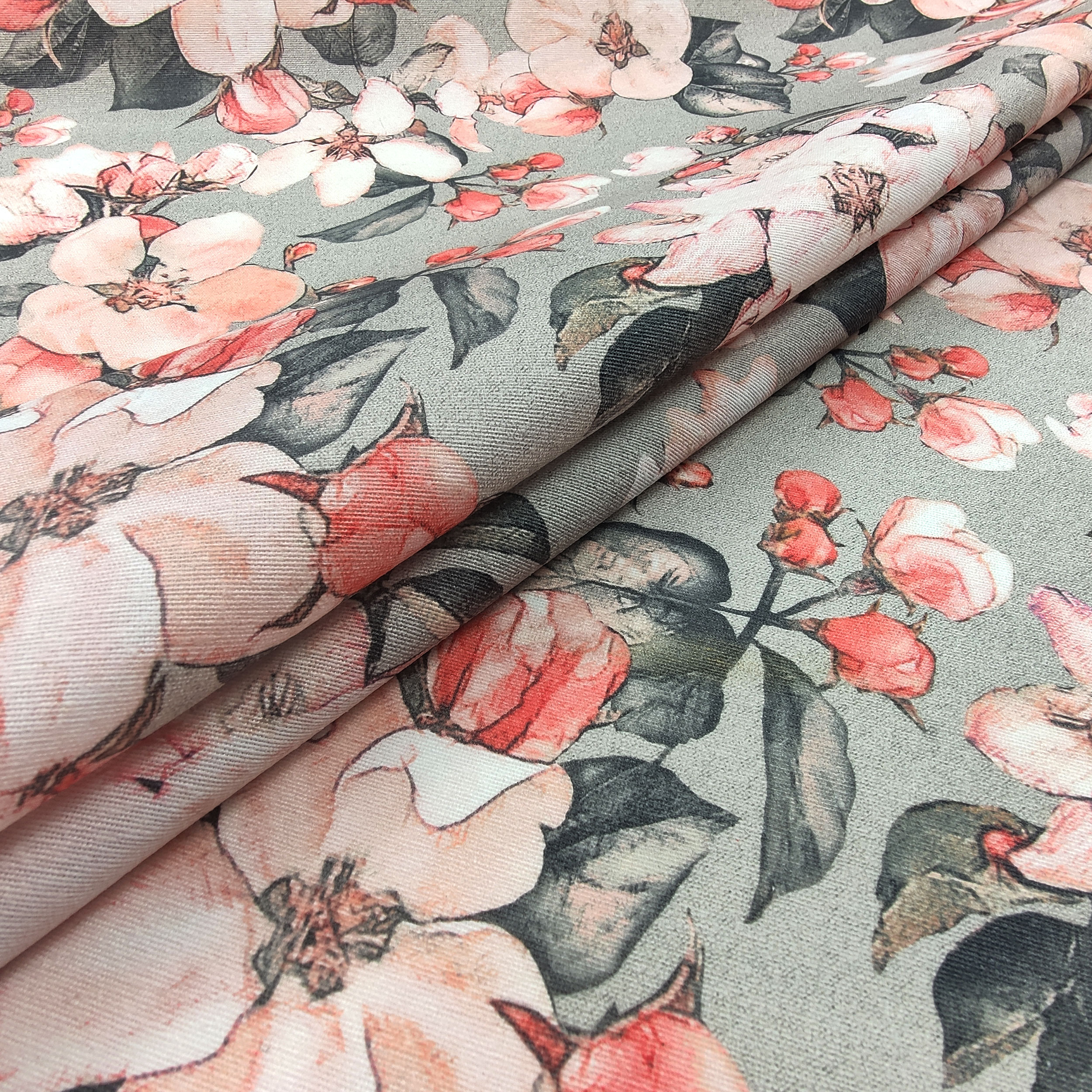 Nappe en résine Tissu Fleurs de pêche Fond gris Image