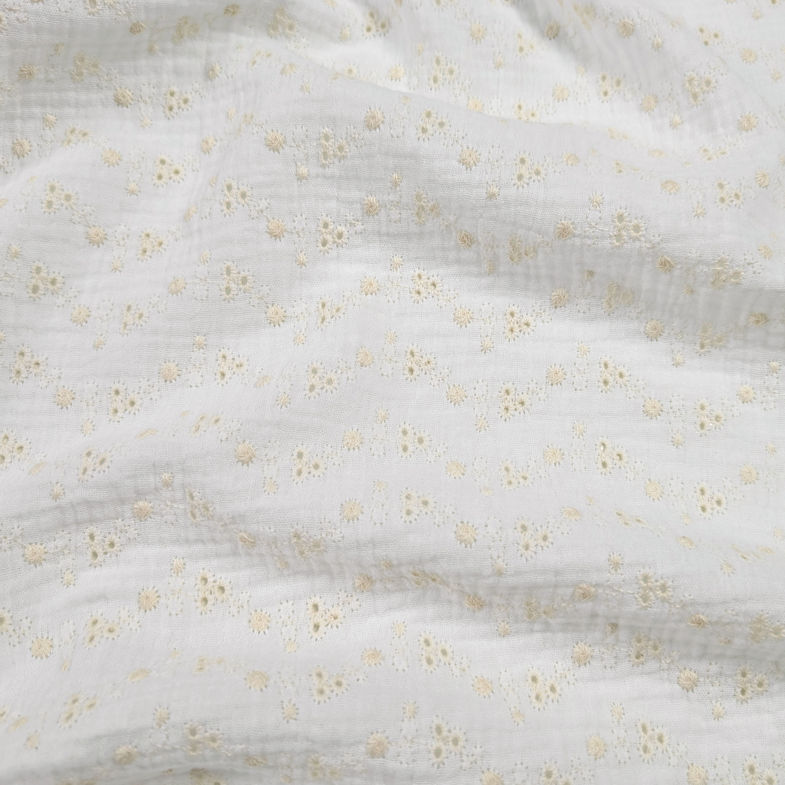 Sangallo Double Mousseline Blanche Crème Fleurs Image