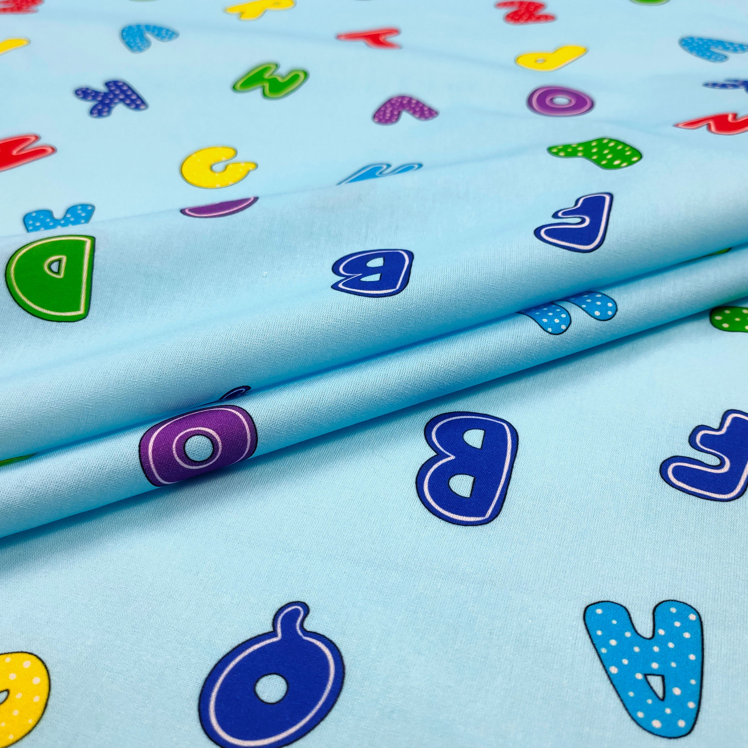 Tissu de coton Alphabet Grand fond Bleu clair Image