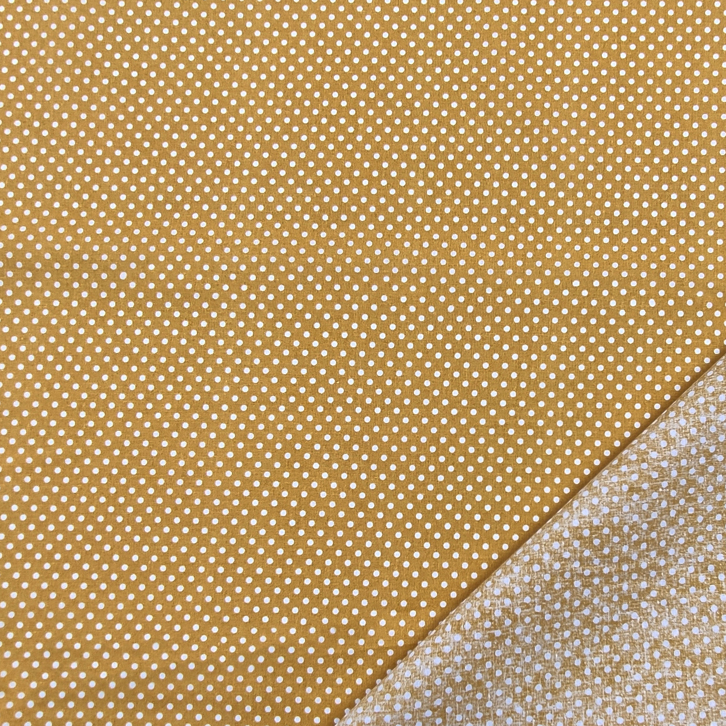 Baumwollstoff Senf Weiß Polka Dot