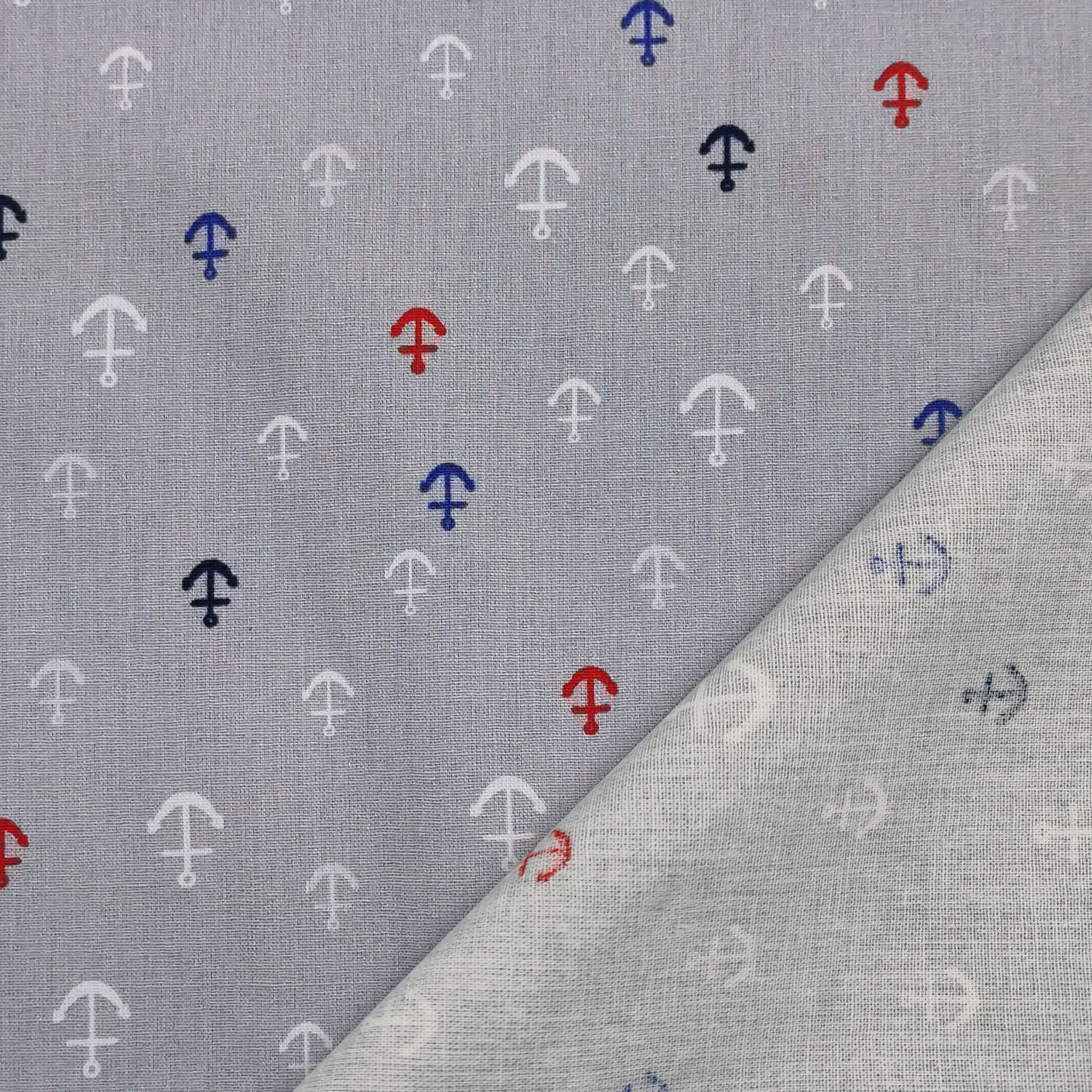 Mini Anchors Grey Cotton Poplin  Image