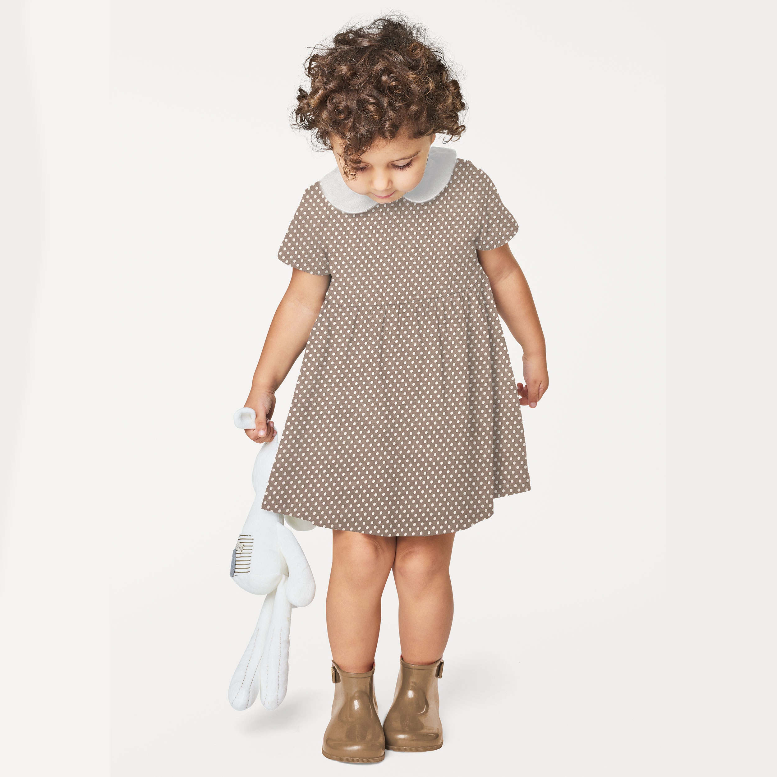Baumwollstoff Taube Grau Weiß Polka Dot
