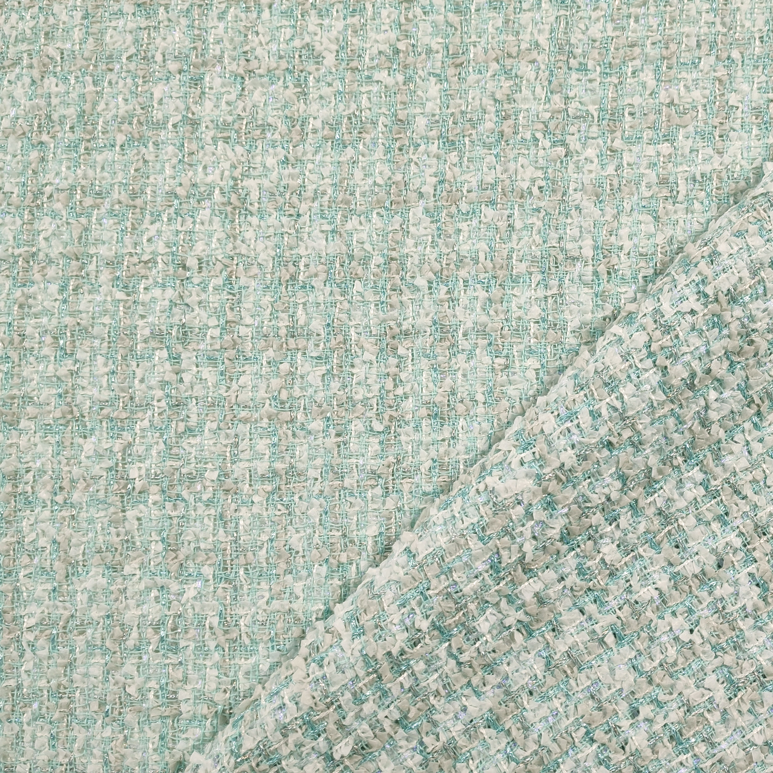 Tweed High Fashion Aqua Green White Lurex