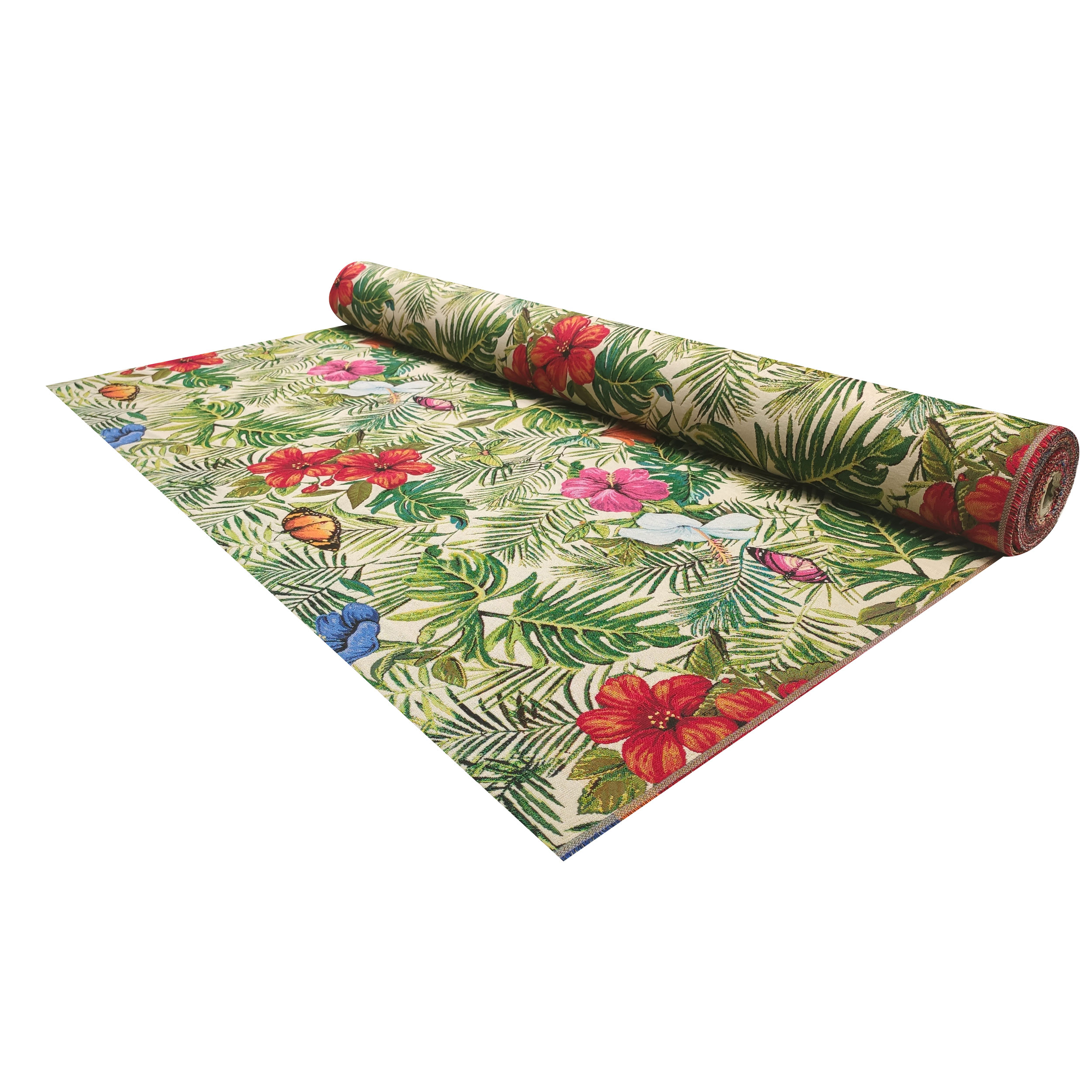 Tela de gobelino con estampado de flores tropicales