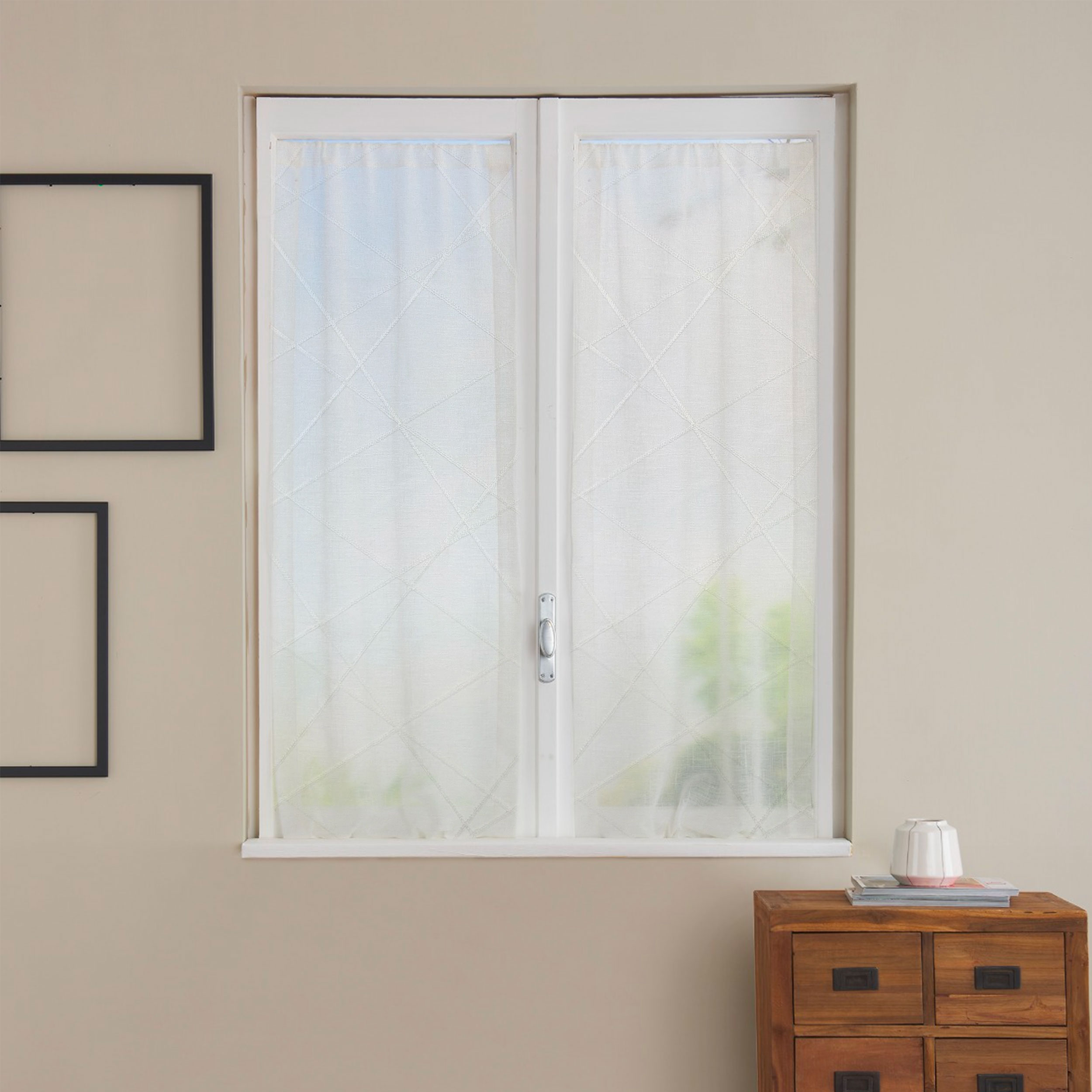 Embroidered White Line Curtain Fabric Image
